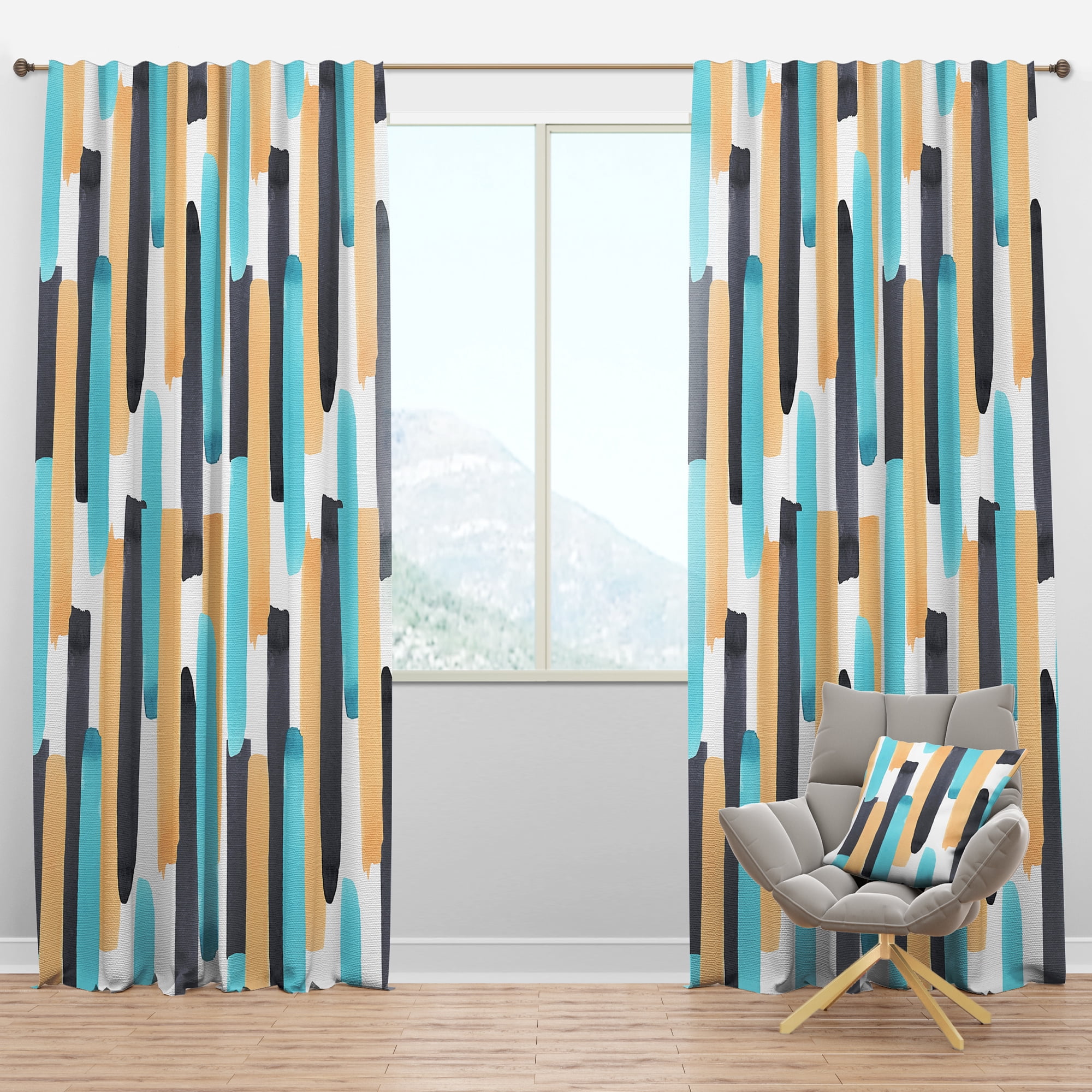 Designart 'Geometrical Abstract Retro I' Mid-Century Modern Blackout Curtain Panel