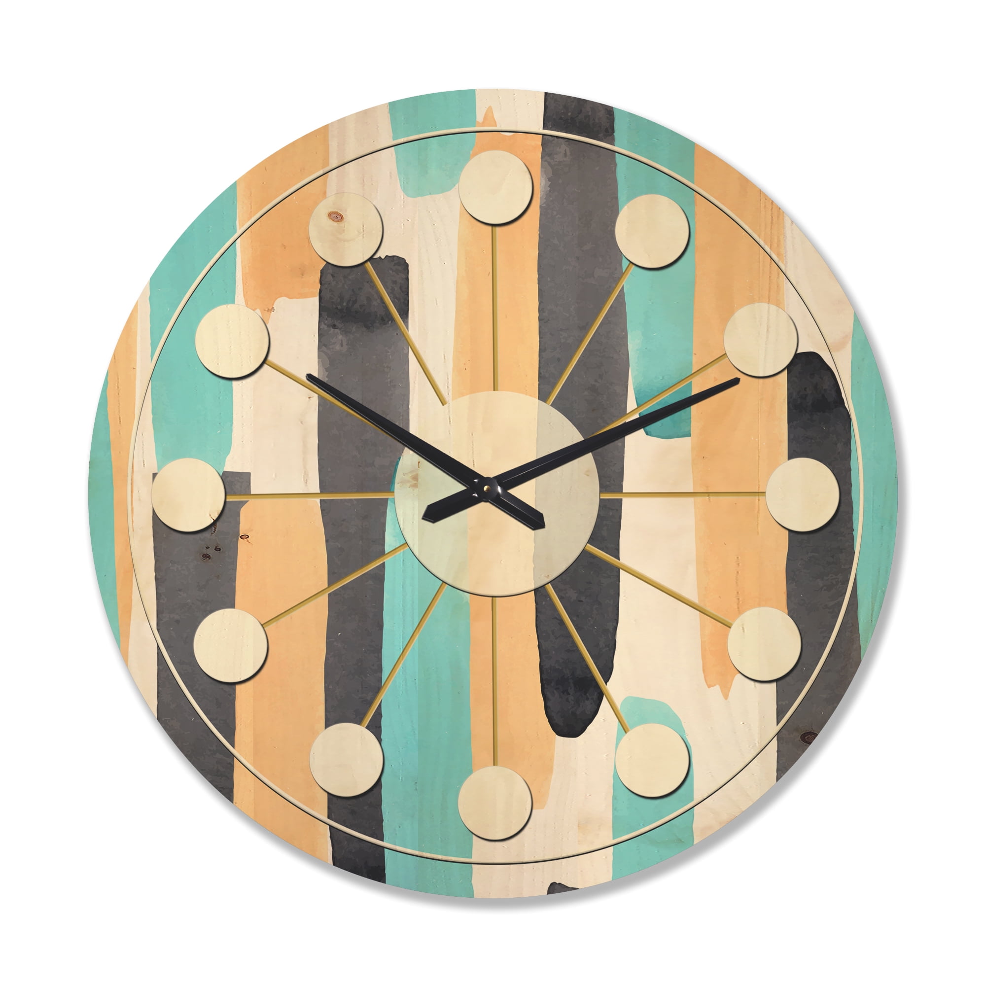 Designart 'Geometrical Abstract Retro I' Mid-Century Modern Wood Wall Clock