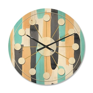 Designart 'Geometrical Abstract Retro I' Mid-Century Modern Wood Wall Clock
