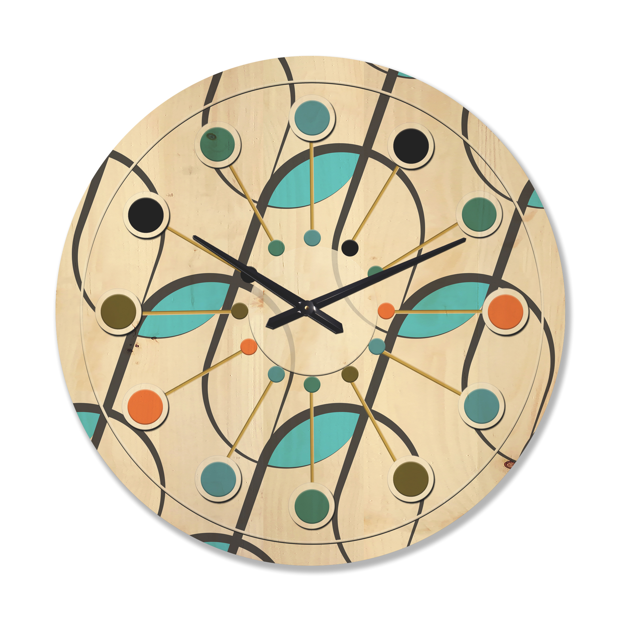 Designart 'Geometrical Abstract Retro Minimal Pattern I' Mid-Century Modern Wood Wall Clock