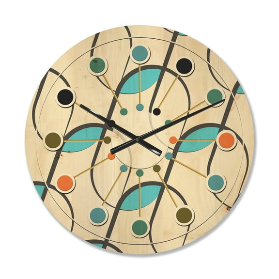 Designart 'Geometrical Abstract Retro Minimal Pattern I' Mid-Century Modern Wood Wall Clock