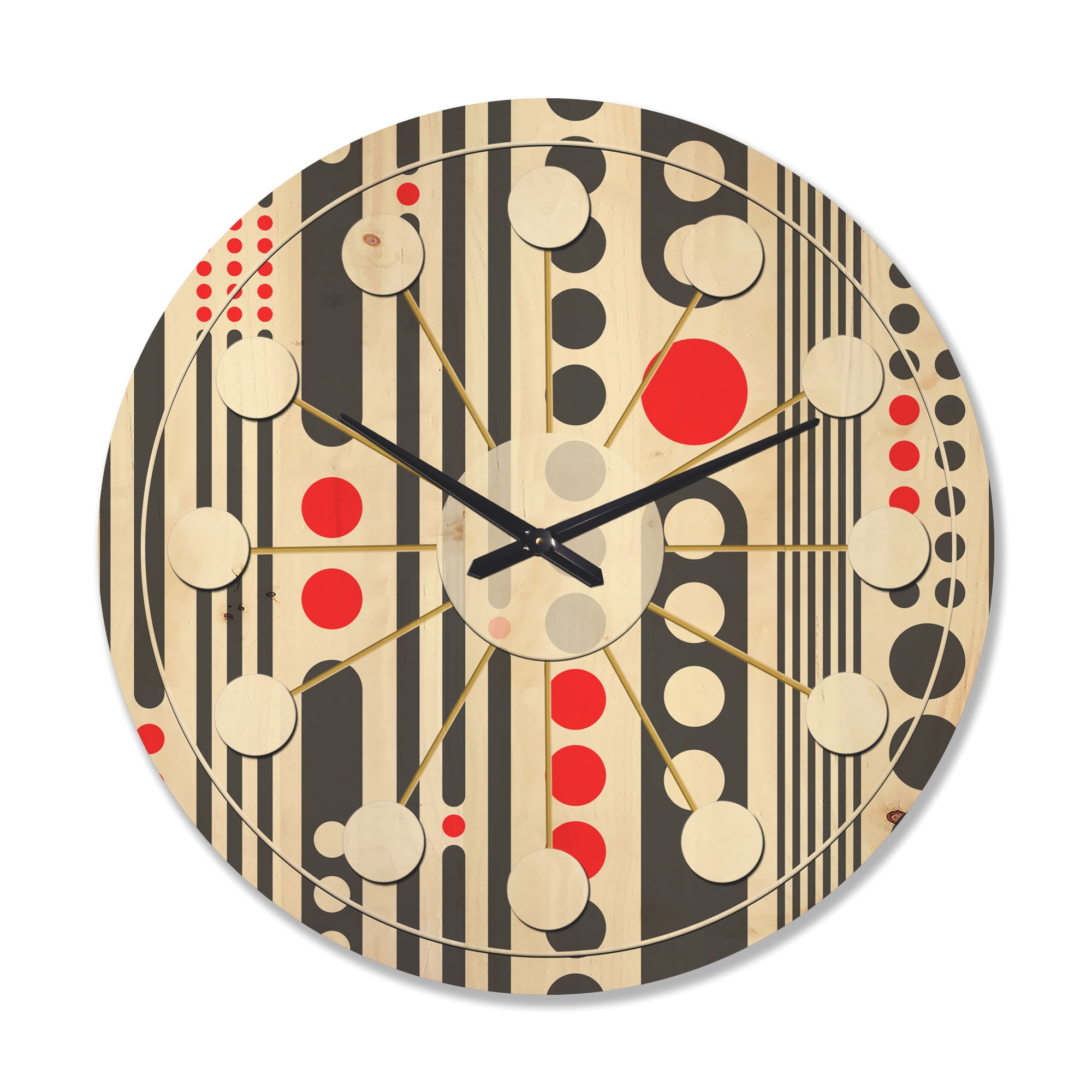 Designart 'Geometrical Abstract Retro Minimal Pattern II' Mid-Century Modern Wood Wall Clock