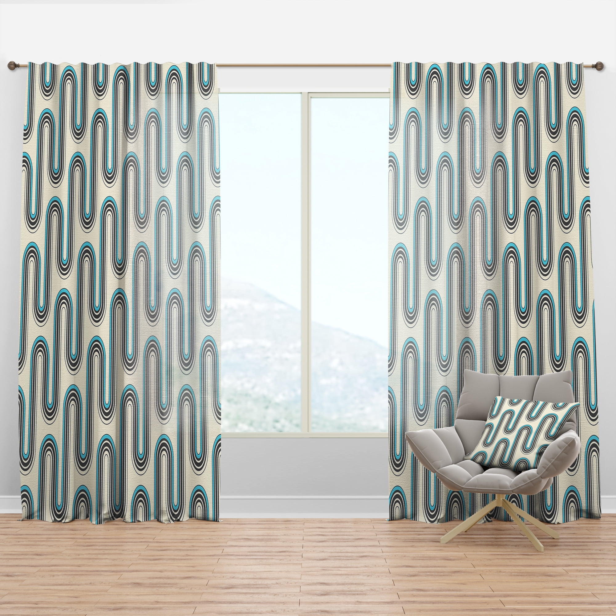 Designart 'Geometrical Abstract Retro Minimal Pattern IV' Mid-Century Modern Curtain Panel