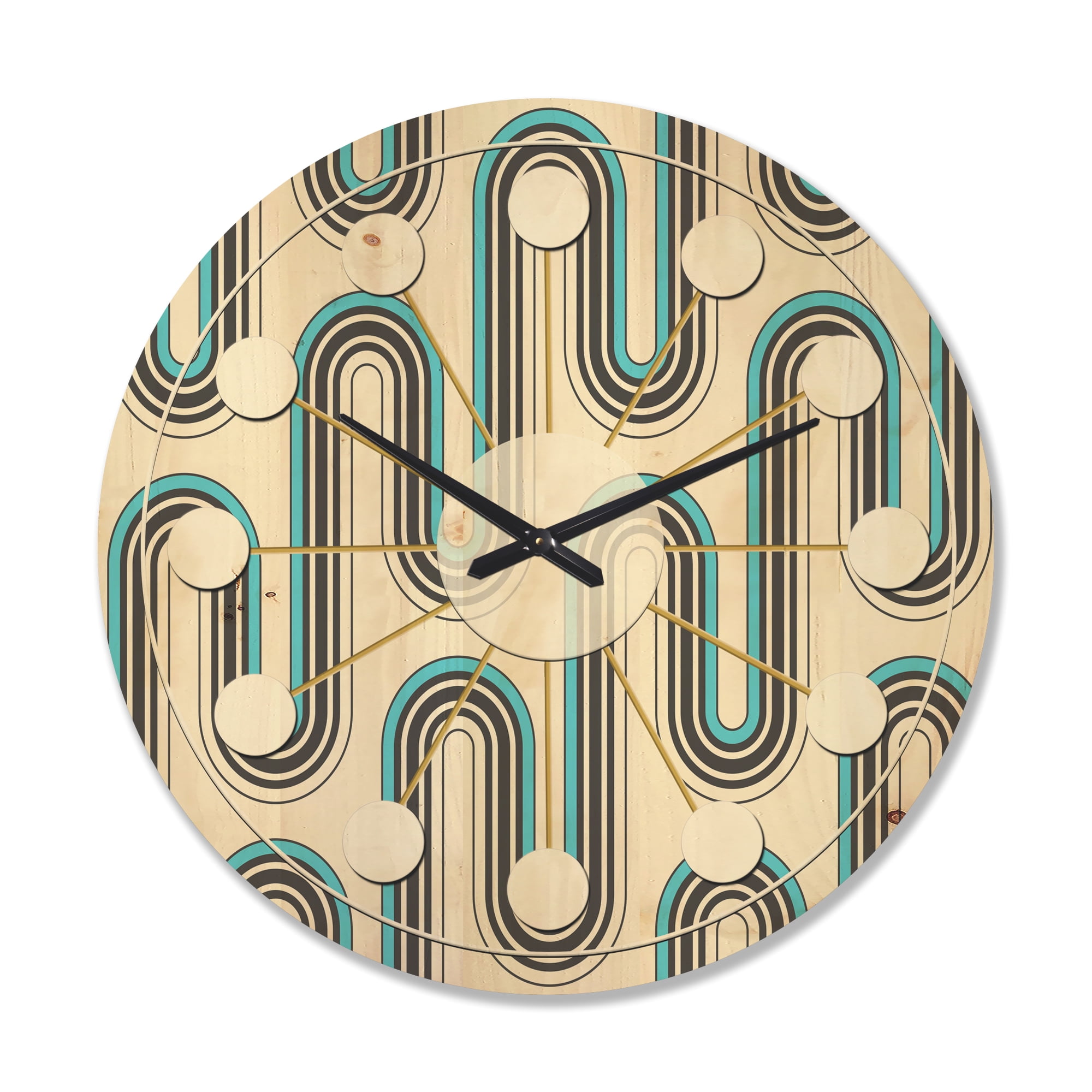 Designart 'Geometrical Abstract Retro Minimal Pattern IV' Mid-Century Modern Wood Wall Clock
