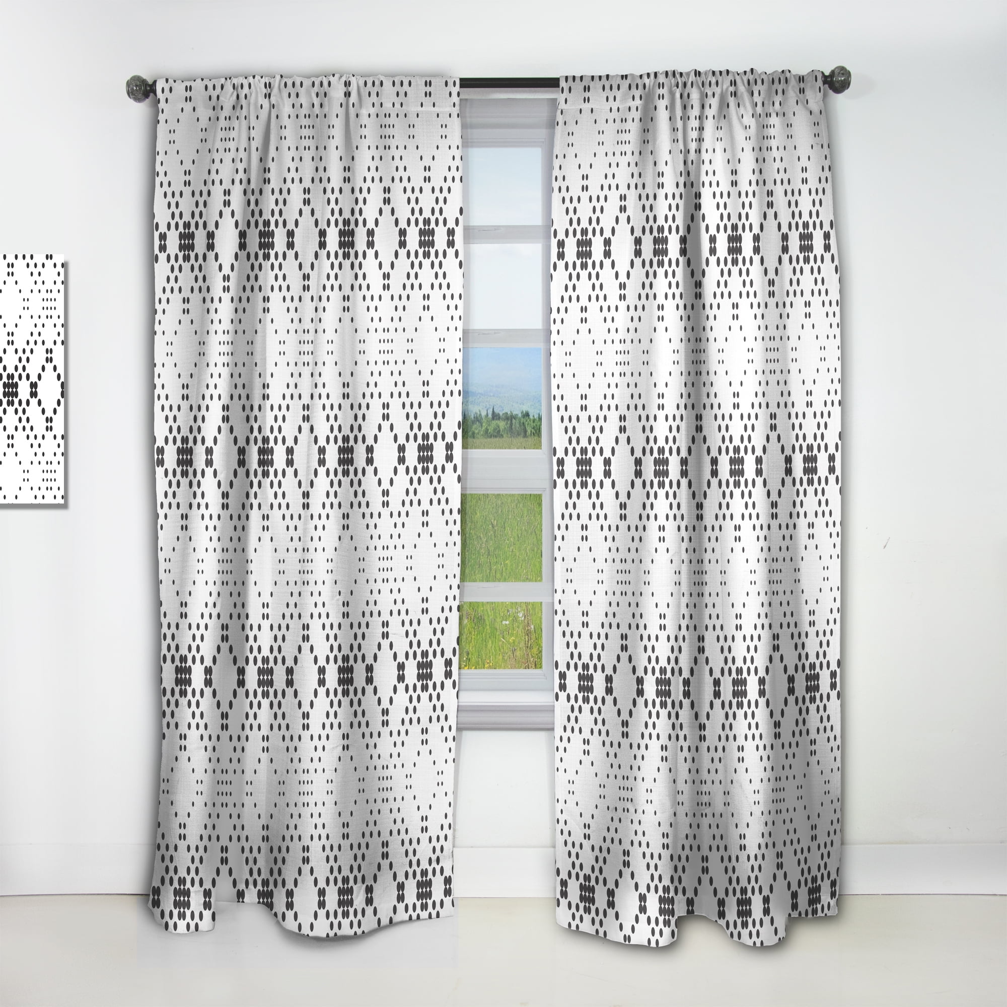 Designart 'Geometrical Abstract Retro Minimal Pattern IX' Mid-Century Modern Black Sheer Curtain Panel