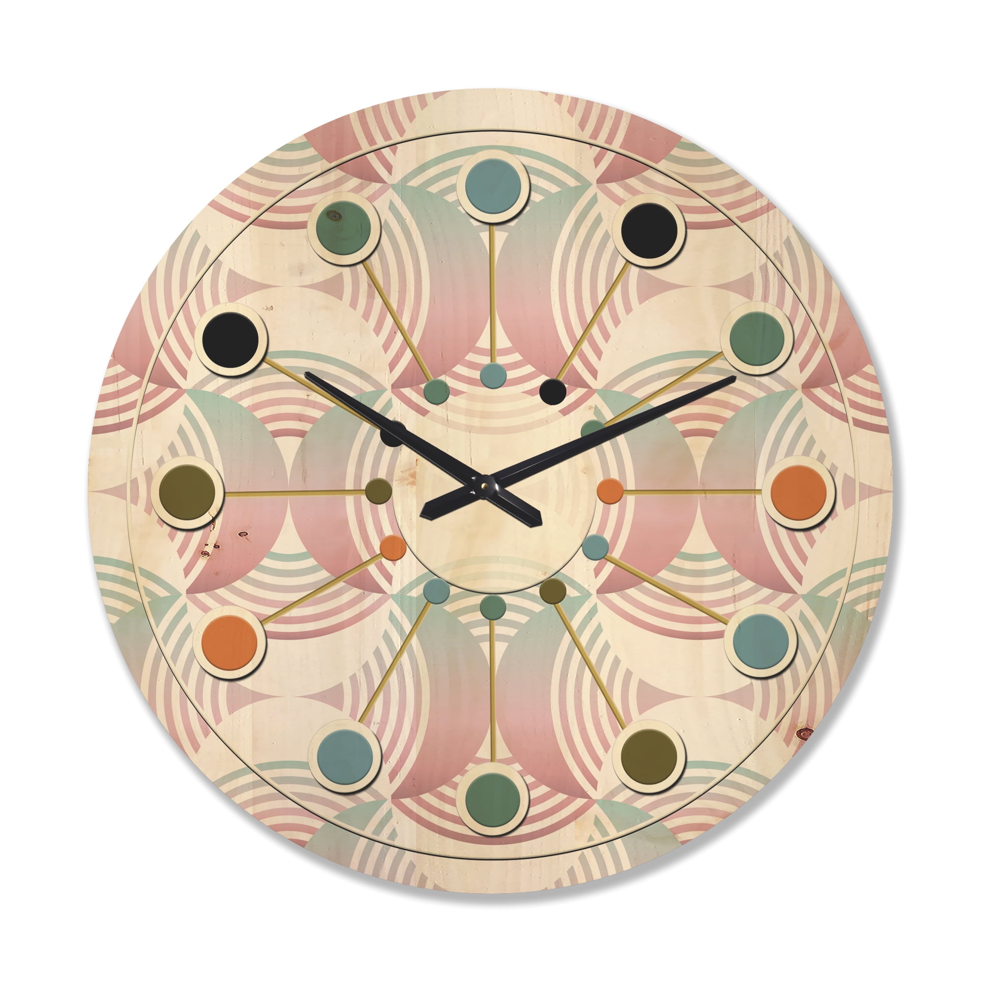 Designart 'Geometrical Abstract Retro Pattern I' Mid-Century Modern Wood Wall Clock