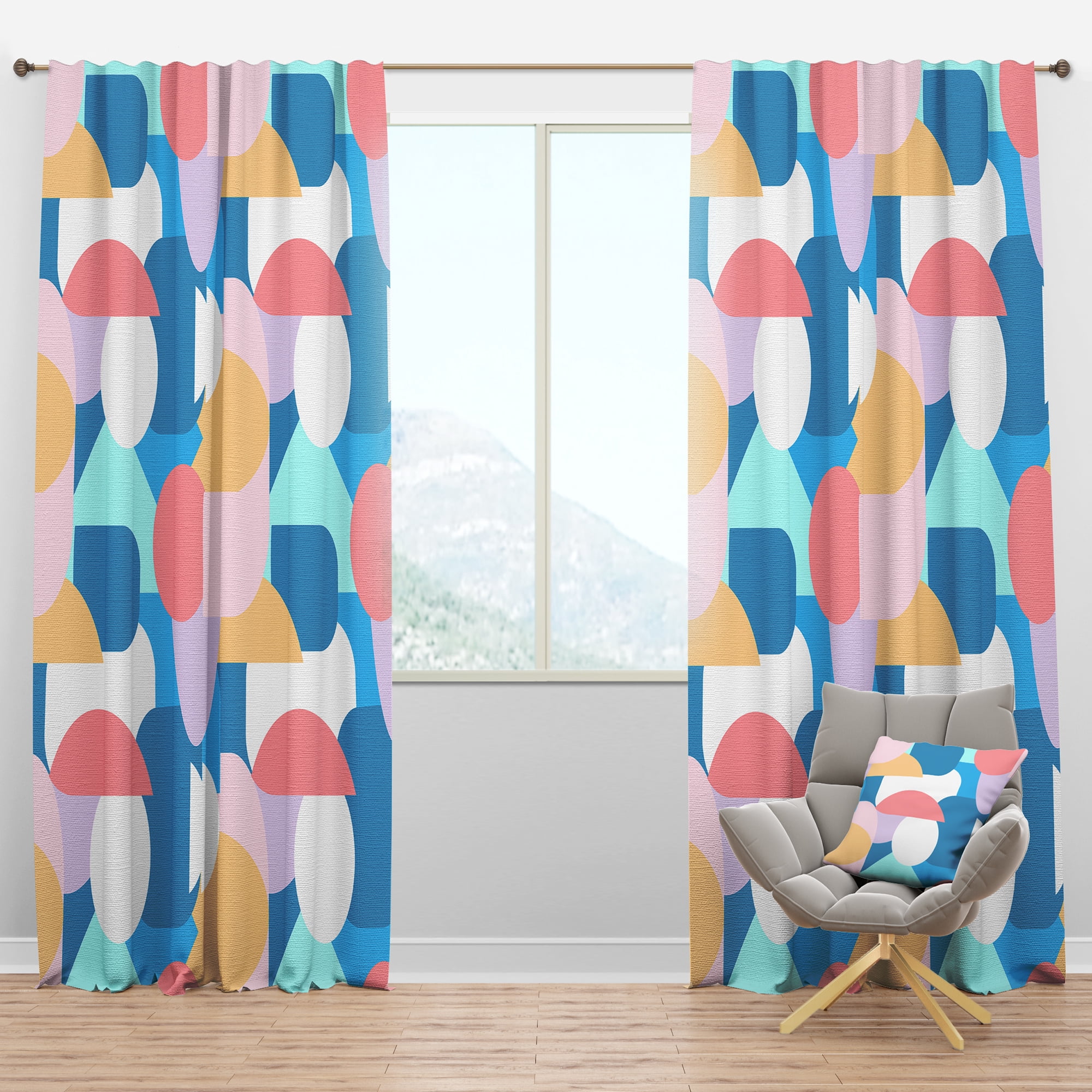 Designart 'Geometrical Abstract Retro Pattern II' Mid-Century Modern Blackout Curtain Panel