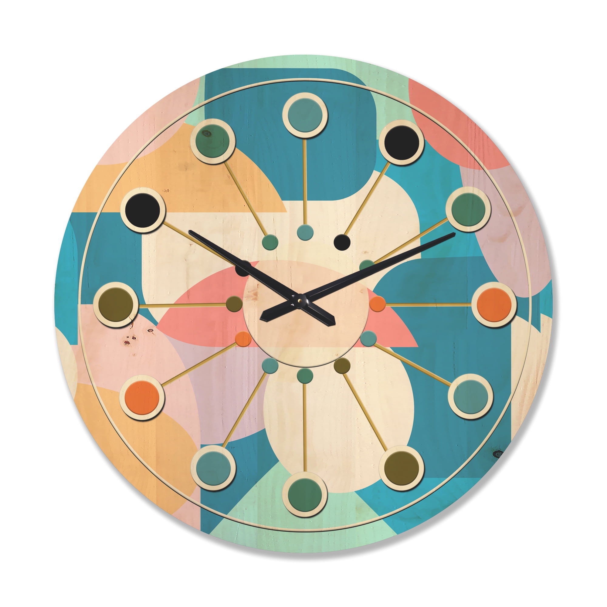 Designart 'Geometrical Abstract Retro Pattern II' Mid-Century Modern Wood Wall Clock