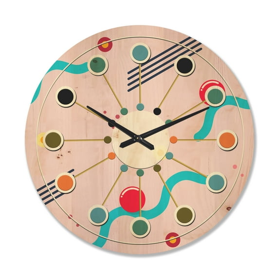 Designart 'Geometrical Abstract Retro Pattern III' Mid-Century Modern Wood Wall Clock