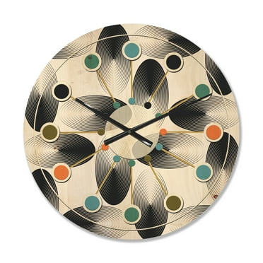 Designart 'Geometrical Abstract Retro Pattern IV' Mid-Century Modern Wood Wall Clock