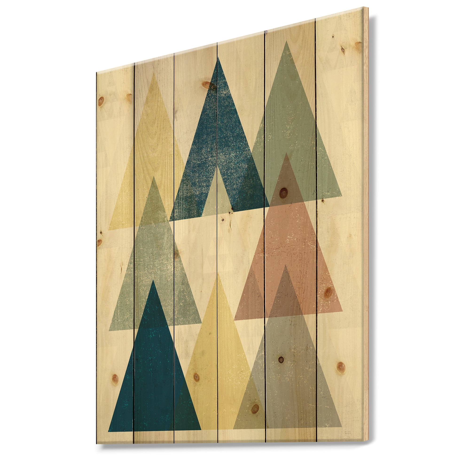 Designart 'Geometrical Composition Triangles II' Modern & Transitional Print on Natural Pine Wood