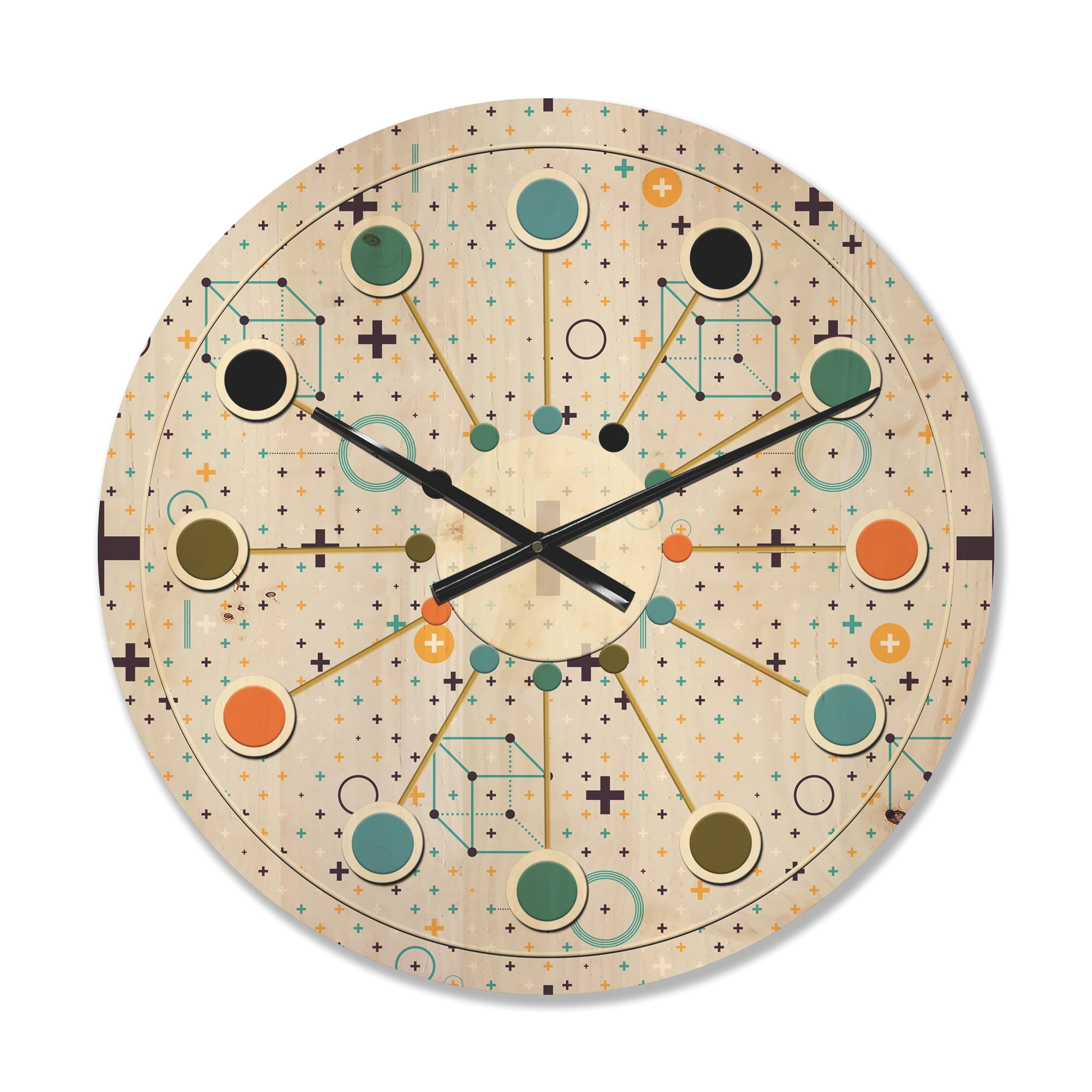 Designart 'Geometrical Minimalistic Elements' Mid-Century Modern Wood Wall Clock