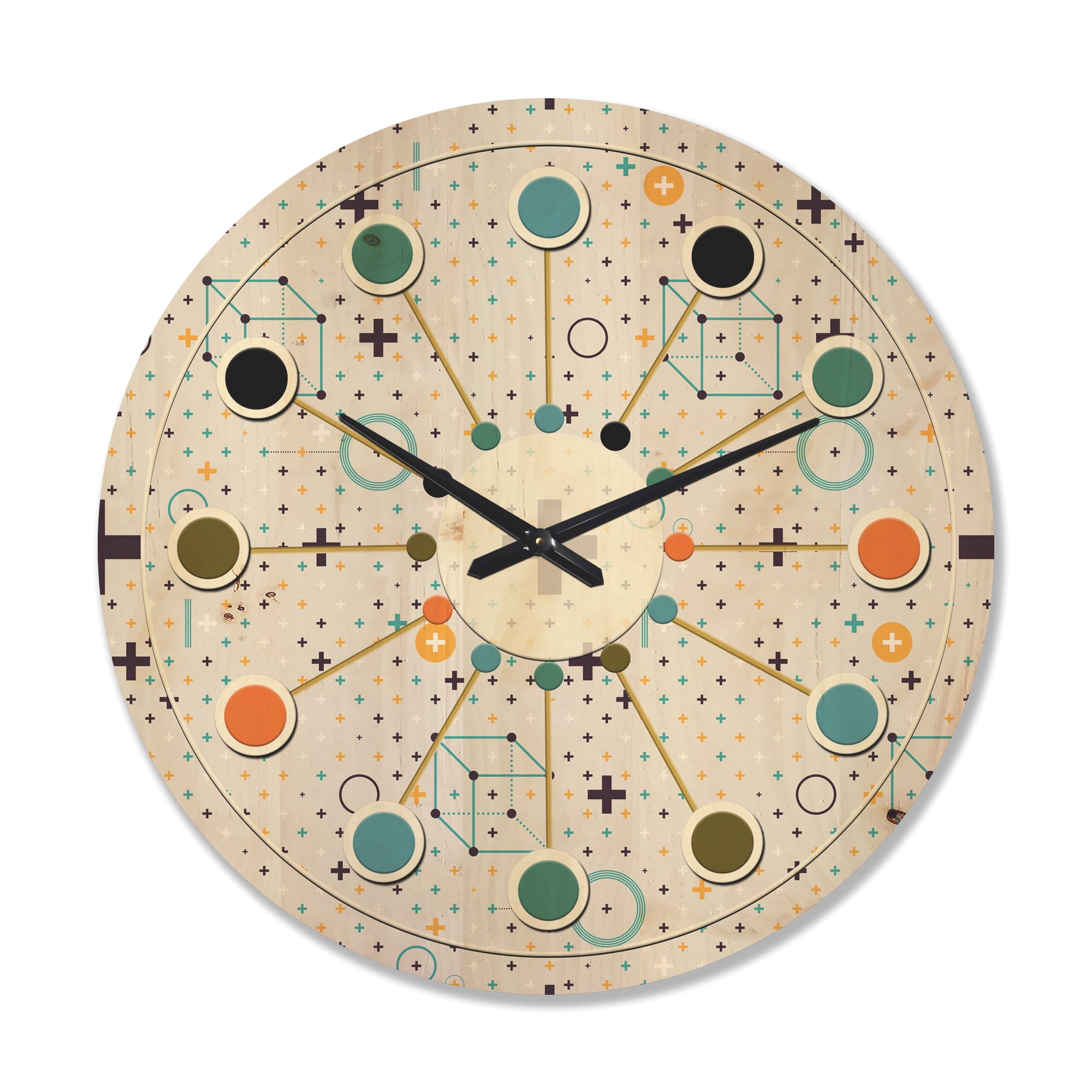 Designart 'Geometrical Minimalistic Elements' Mid-Century Modern Wood Wall Clock
