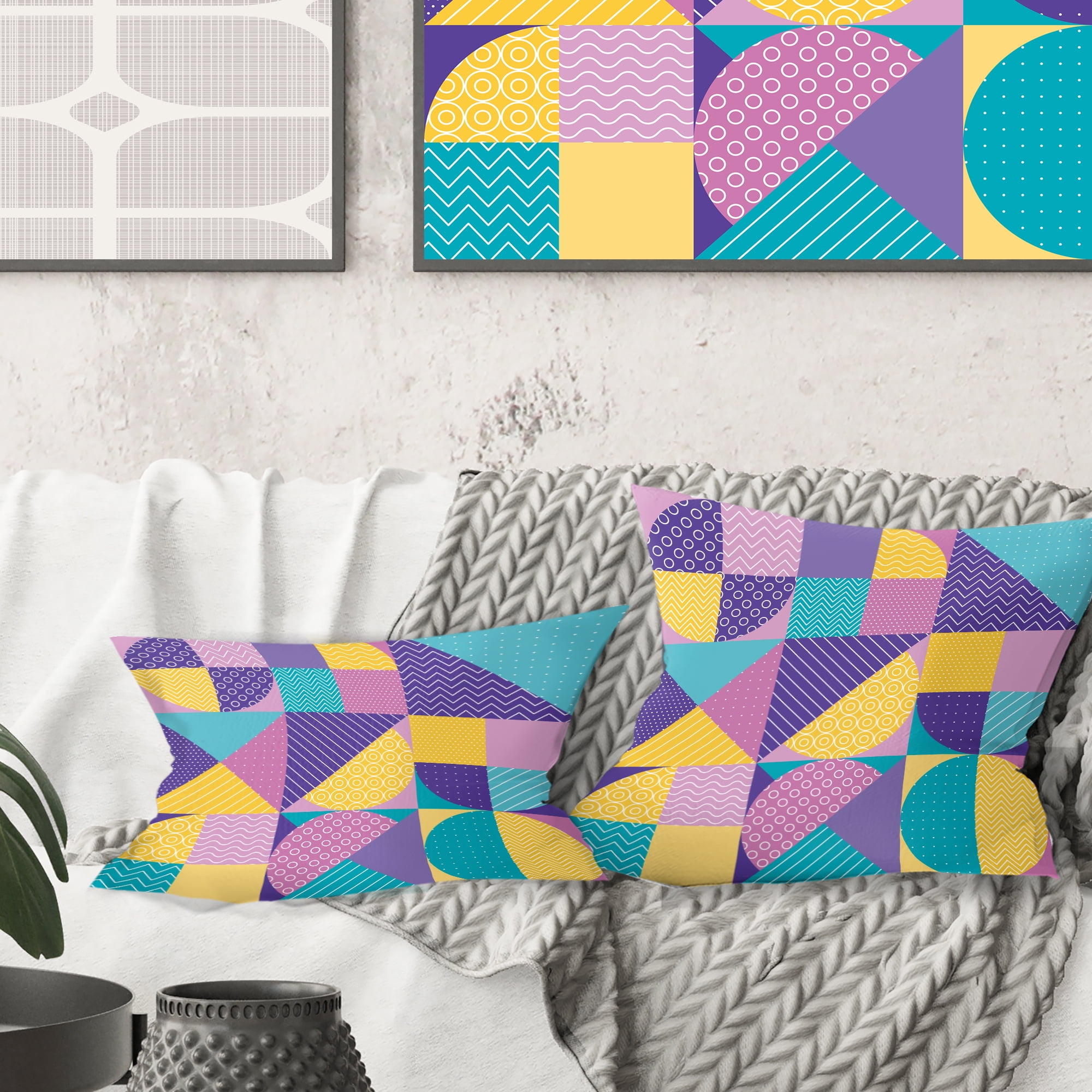 Designart Geometrical Pastel Abstract I' Mid-Century Modern Throw Pillow - 18x18