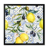 Designart 'Geometrical Pattern of Lemon Ornament On Blue III' Tropical Framed Art Print
