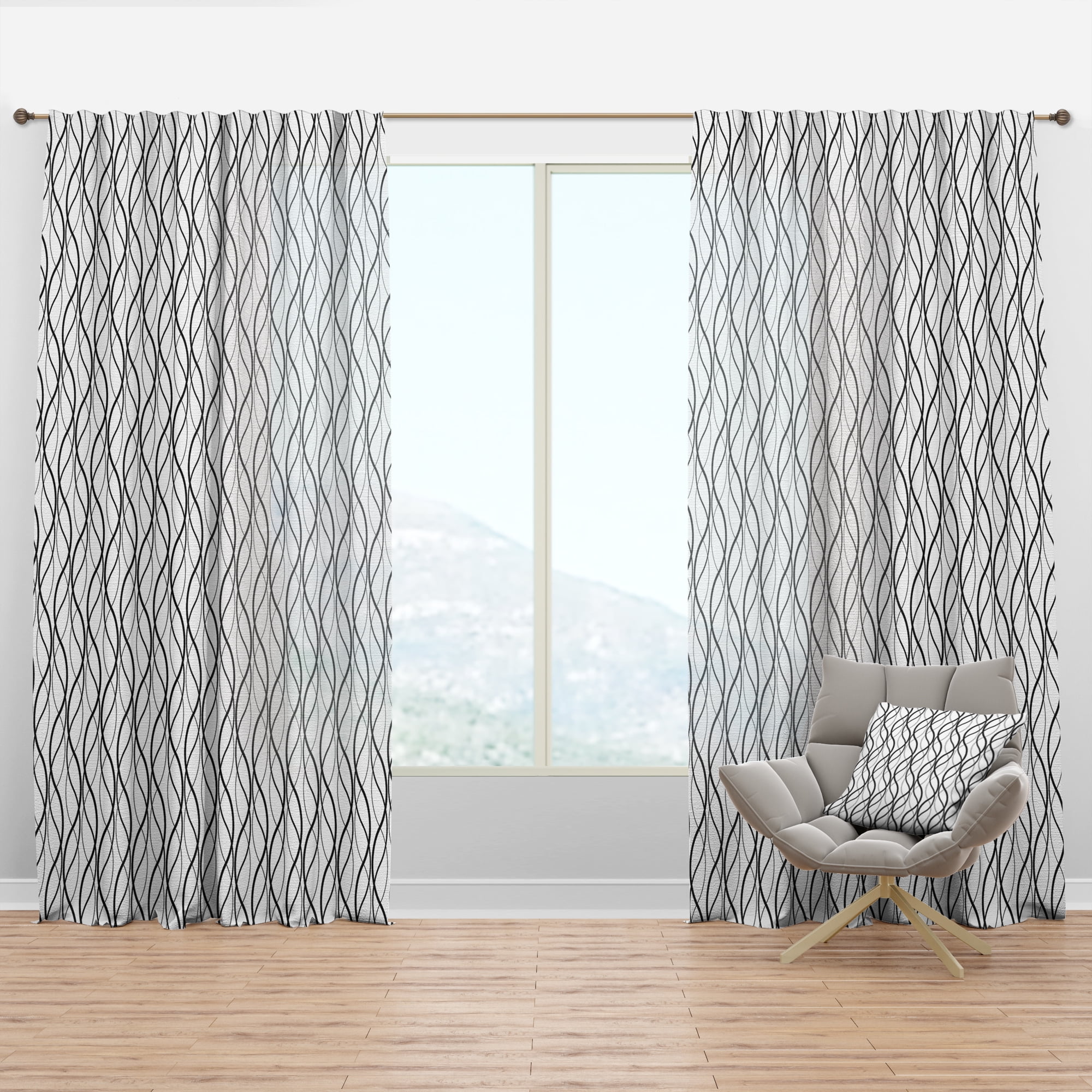 Designart 'Geometrical Retro Abstract Minimal Pattern X' Mid-Century Modern Curtain Panel