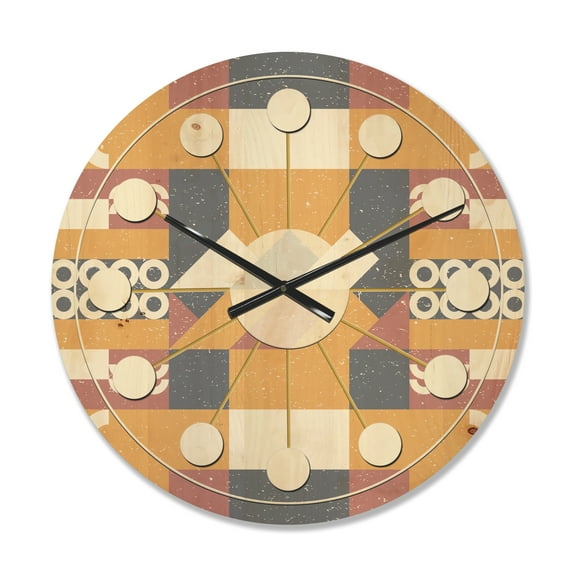 Designart 'Geometrical Retro Design VI' Mid-Century Modern Wood Wall Clock