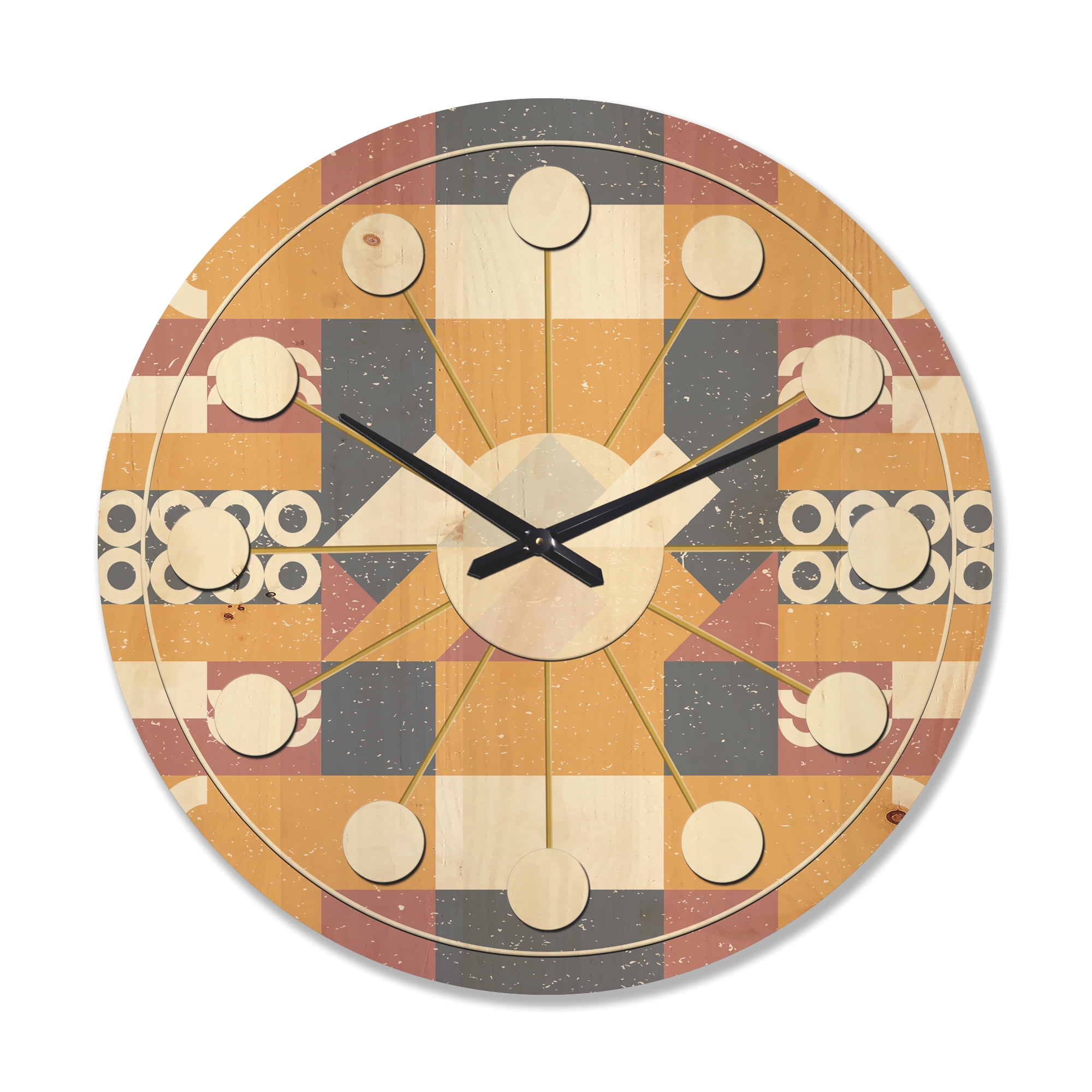 Designart 'Geometrical Retro Design VI' Mid-Century Modern Wood Wall Clock