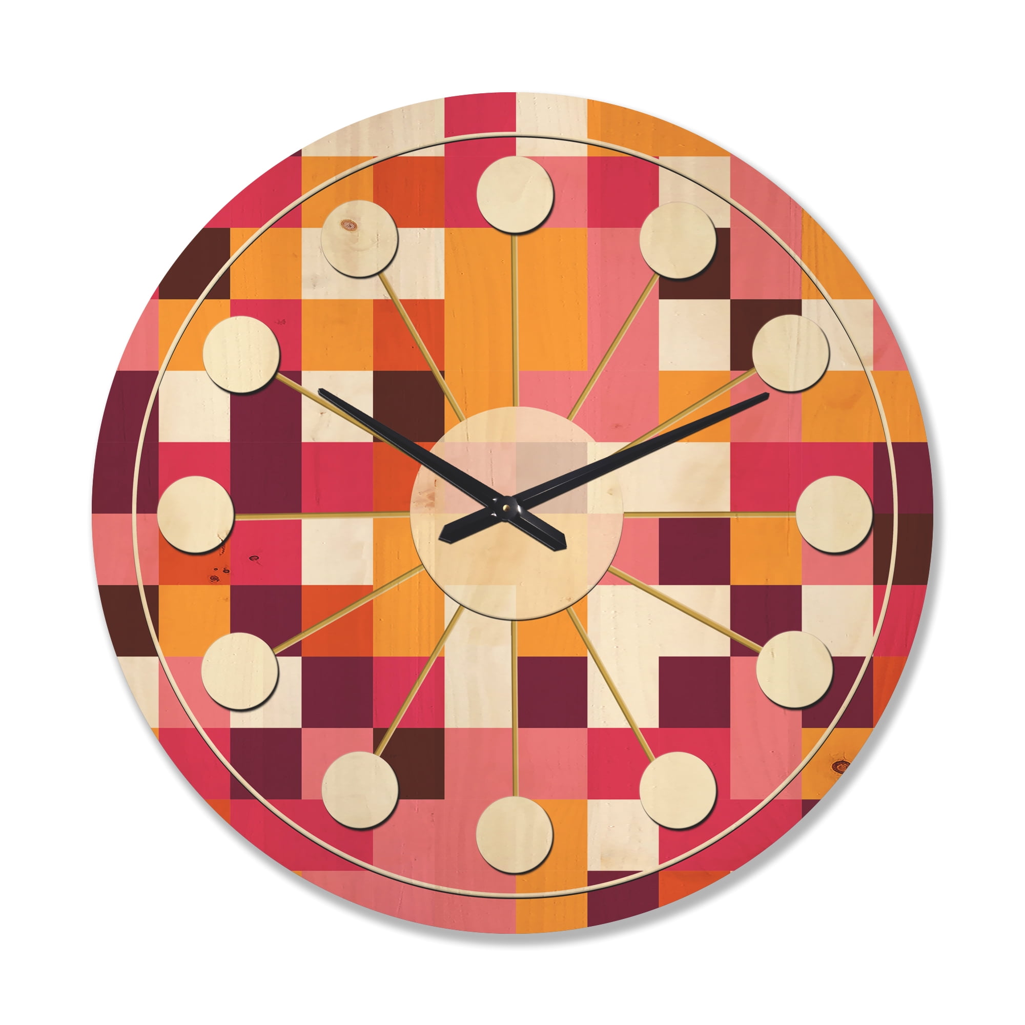 Designart 'Geometrical Retro Design VII' Mid-Century Modern Wood Wall Clock