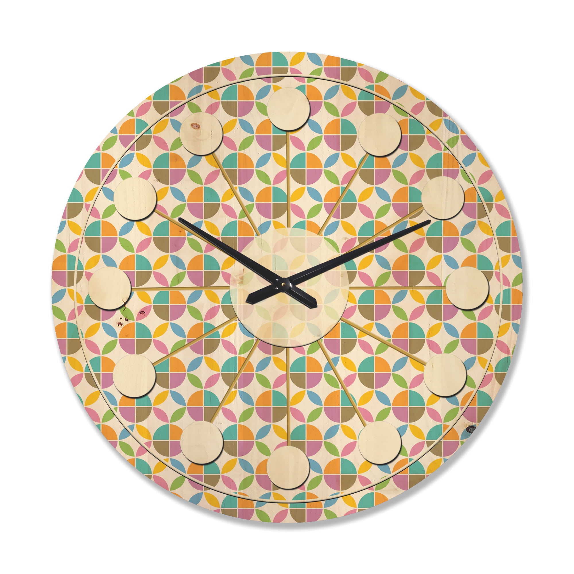 Designart 'Geometrical Retro Design VIII' Mid-Century Modern Wood Wall Clock