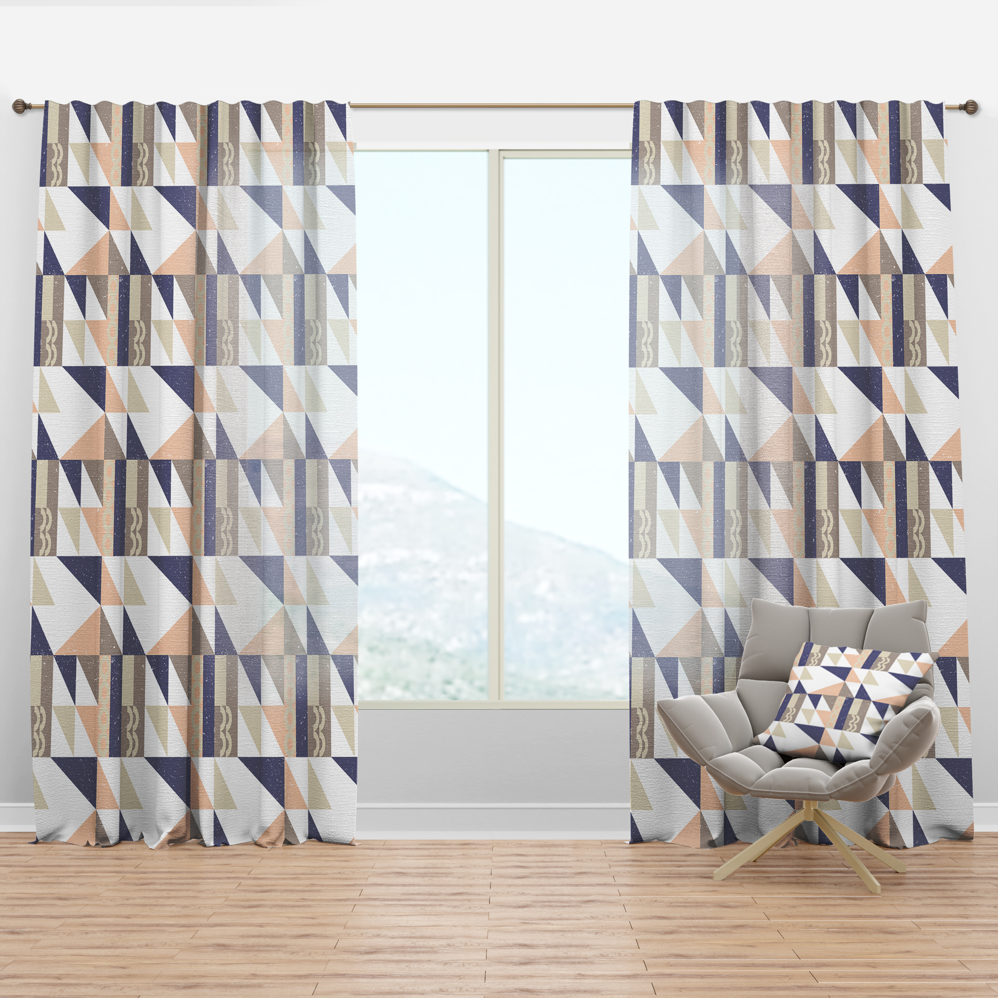 Designart 'Geometrical Retro Design X' Mid-Century Modern Curtain Panel