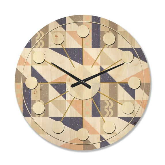Designart 'Geometrical Retro Design X' Mid-Century Modern Wood Wall Clock