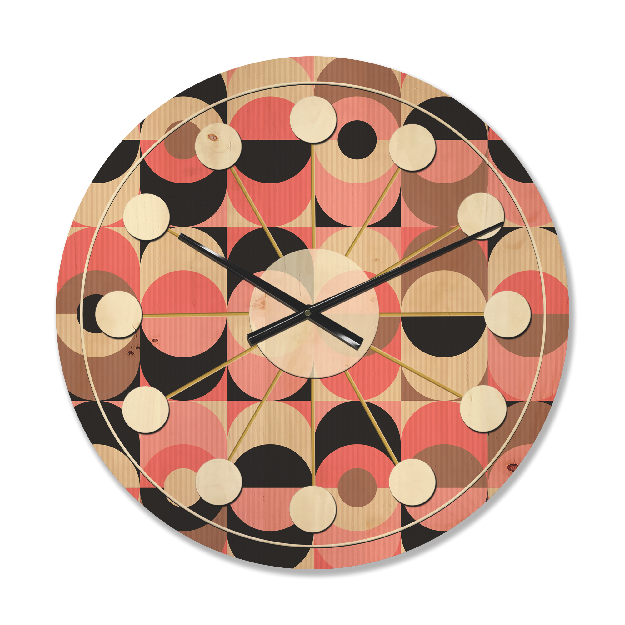 Designart 'Geometrical Retro Design XI' Mid-Century Modern Wood Wall Clock
