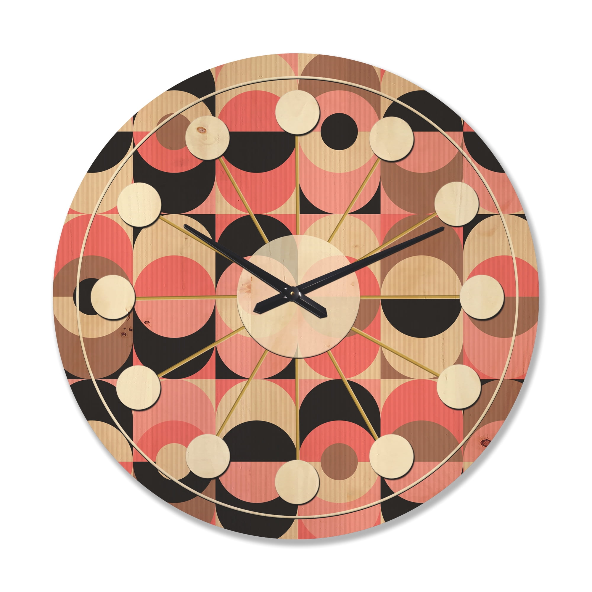 Designart 'Geometrical Retro Design XI' Mid-Century Modern Wood Wall Clock