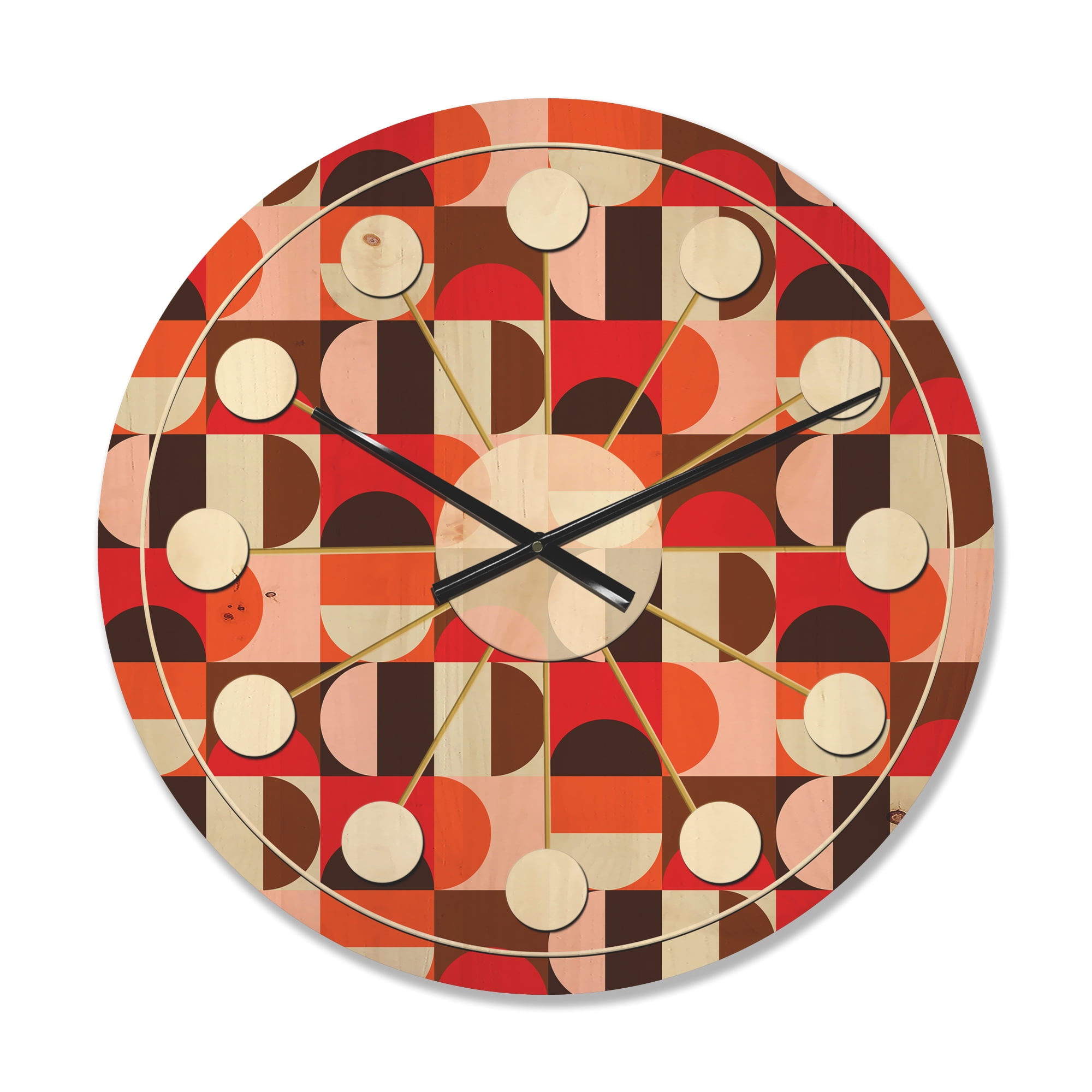 Designart 'Geometrical Retro Design XIII' Mid-Century Modern Wood Wall Clock