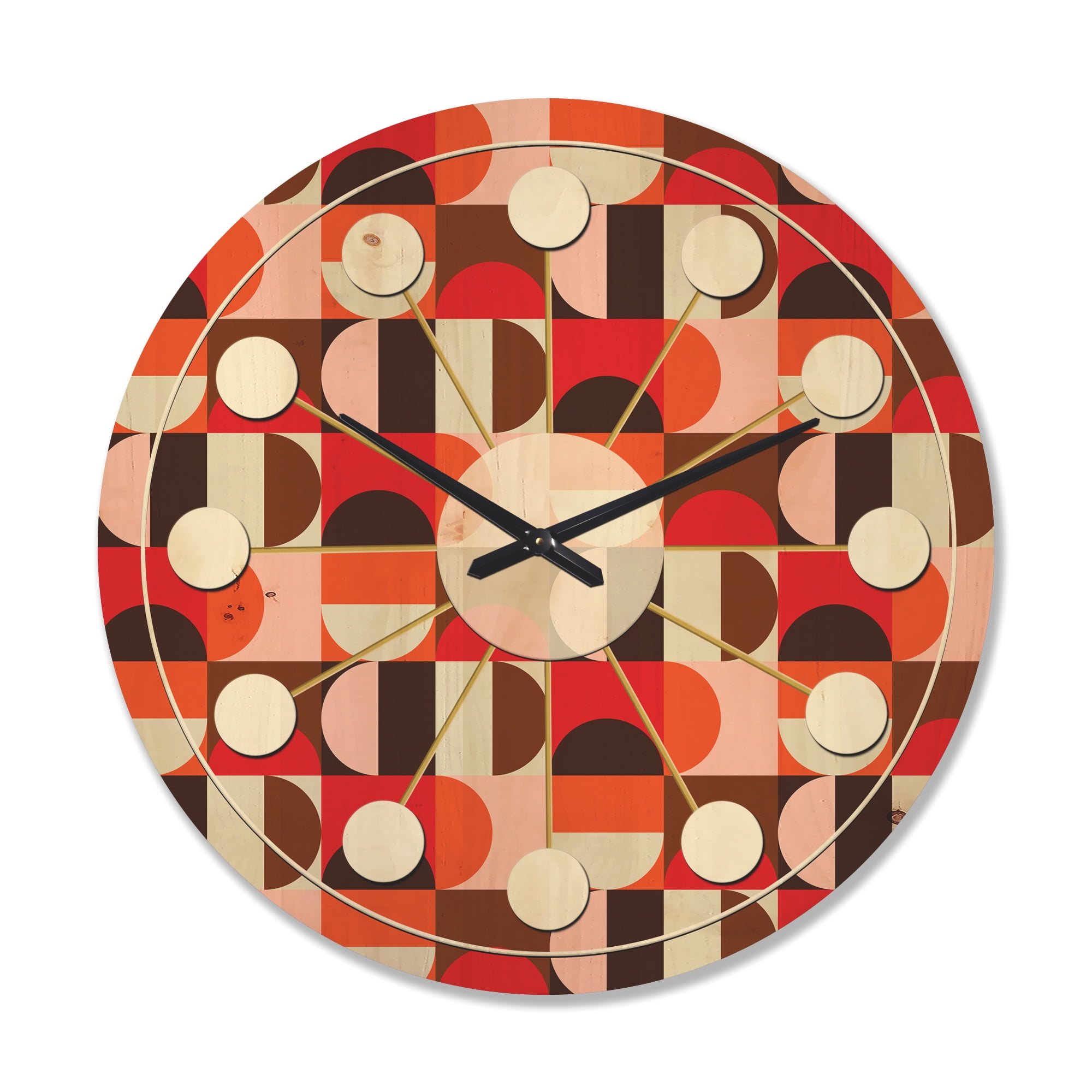 Designart 'Geometrical Retro Design XIII' Mid-Century Modern Wood Wall Clock
