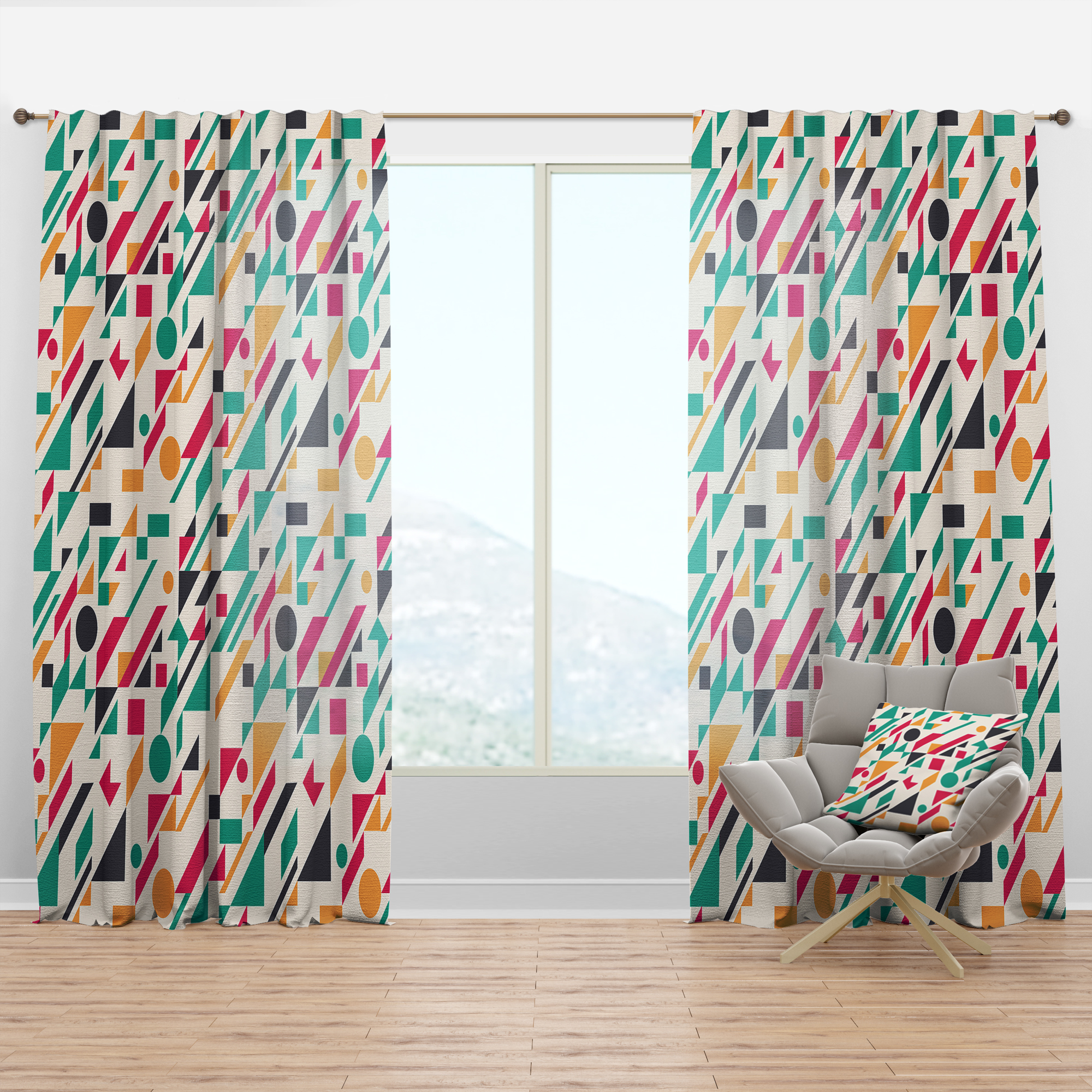 Designart 'Geometrical Retro Design XIV' Mid-Century Modern Curtain Panel
