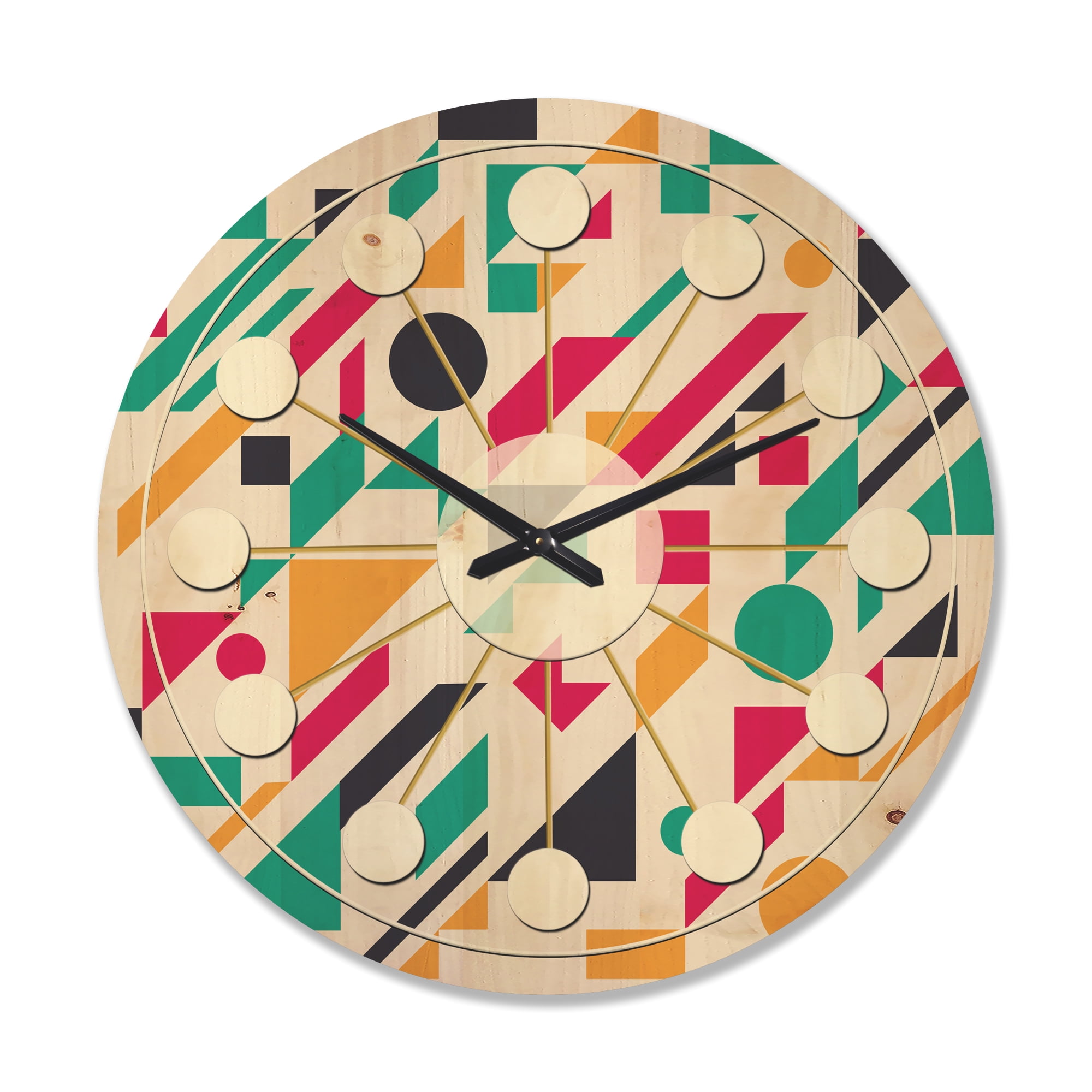 Designart 'Geometrical Retro Design XIV' Mid-Century Modern Wood Wall Clock