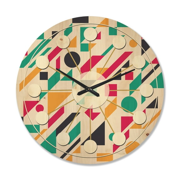 Designart 'Geometrical Retro Design XIV' Mid-Century Modern Wood Wall Clock