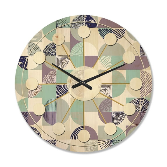 Designart 'Geometrical Retro Design XV' Mid-Century Modern Wood Wall Clock