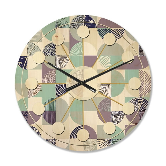 Designart 'Geometrical Retro Design XV' Mid-Century Modern Wood Wall Clock