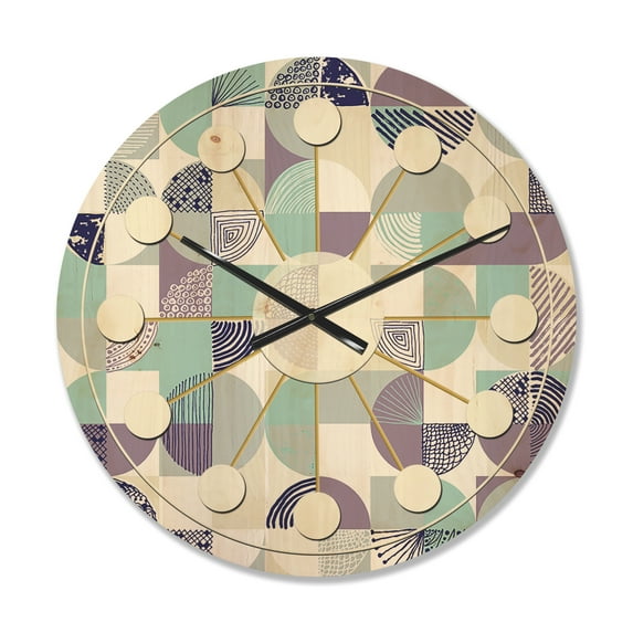 Designart 'Geometrical Retro Design XV' Mid-Century Modern Wood Wall Clock