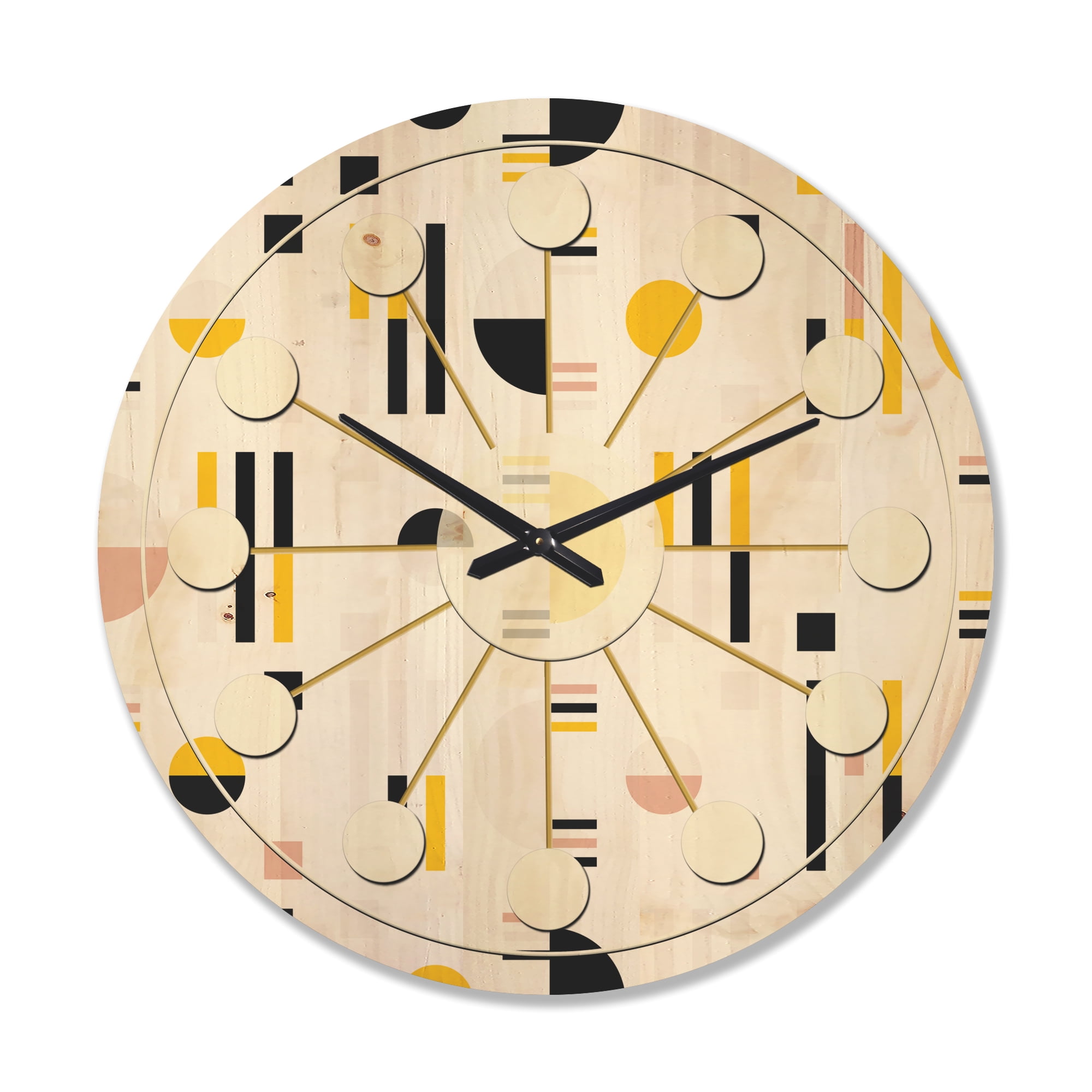 Designart 'Geometrical Retro Design XVII' Mid-Century Modern Wood Wall Clock