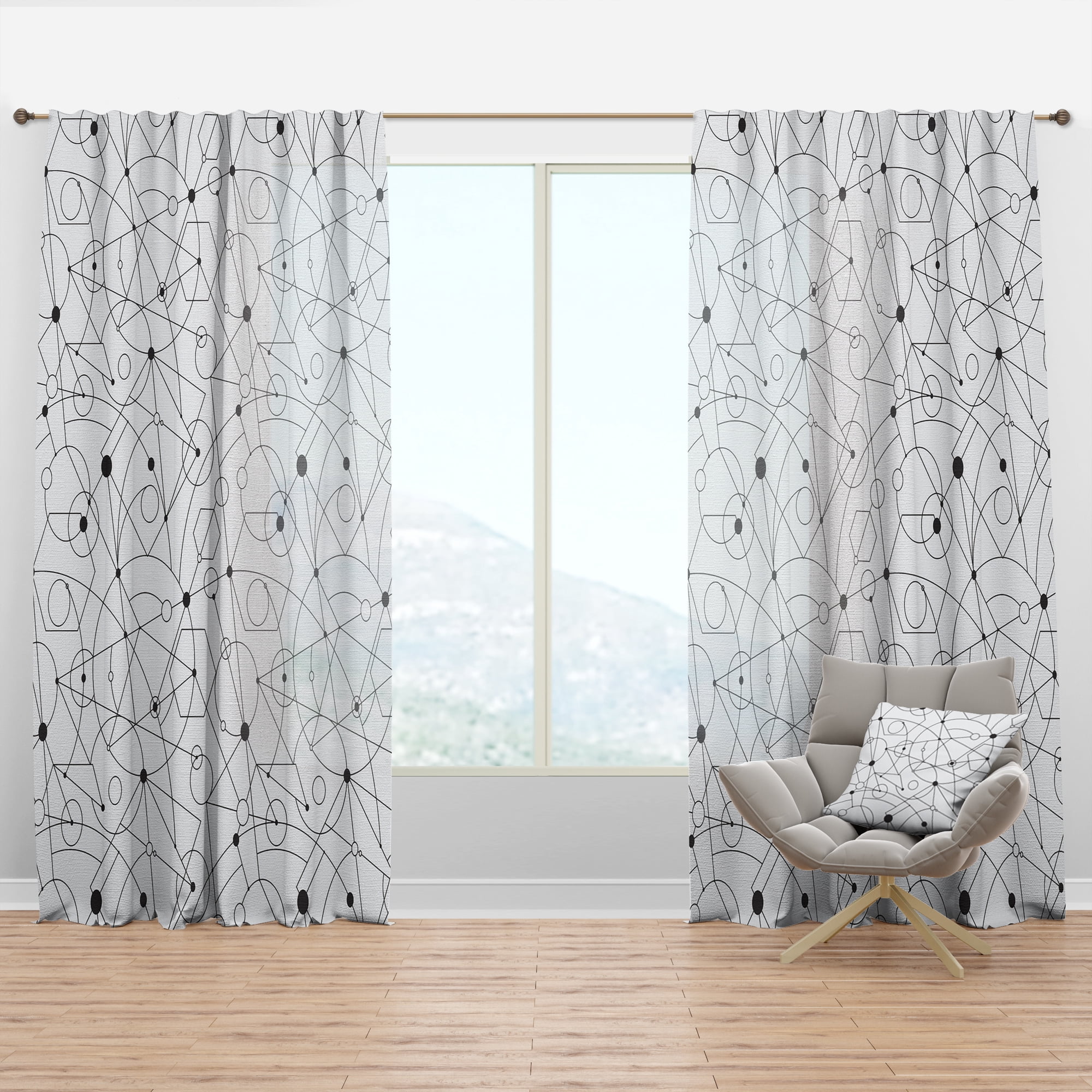 Designart 'Geometrical Retro Grid III' Mid-Century Modern Curtain Panel
