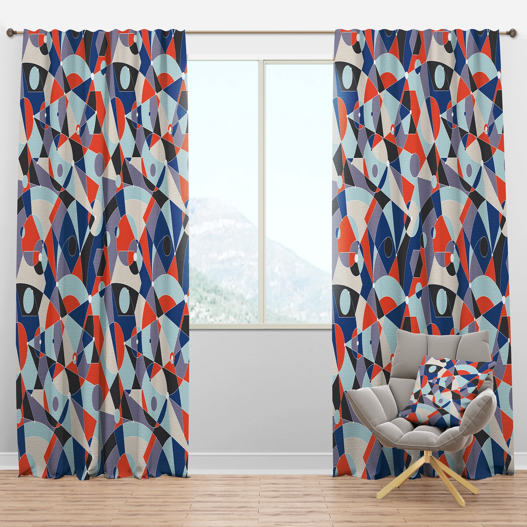 Designart 'Geometrical Retro Grid IV' Mid-Century Modern Blackout Curtain Panel