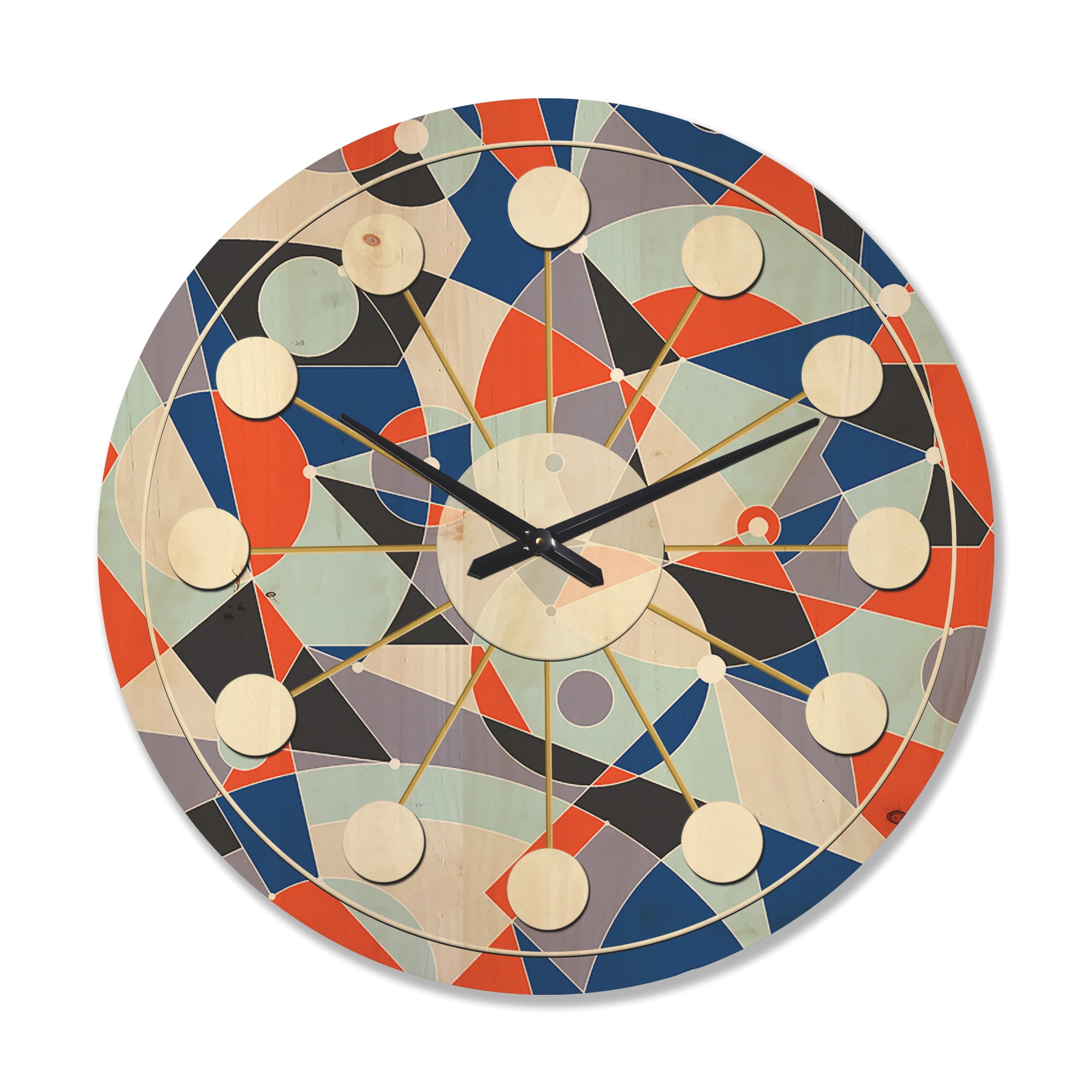 Designart 'Geometrical Retro Grid IV' Mid-Century Modern Wood Wall Clock