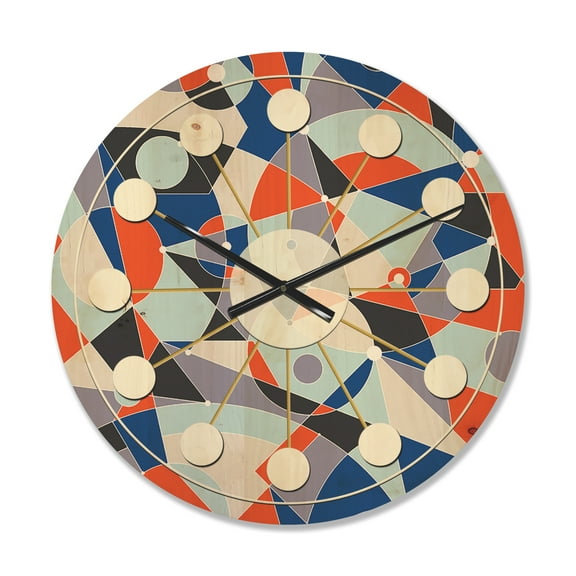 Designart 'Geometrical Retro Grid IV' Mid-Century Modern Wood Wall Clock