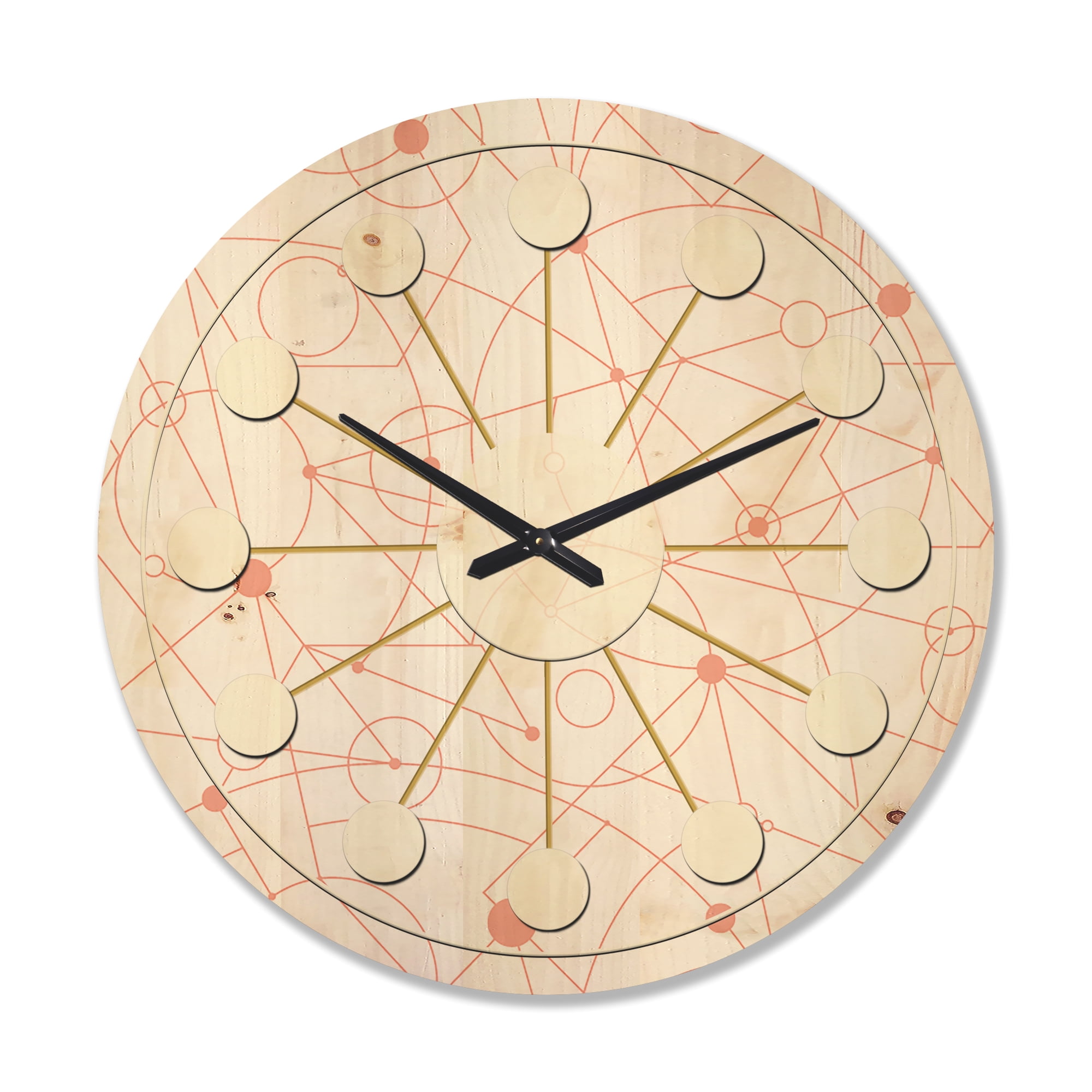 Designart 'Geometrical Retro Grid V' Mid-Century Modern Wood Wall Clock