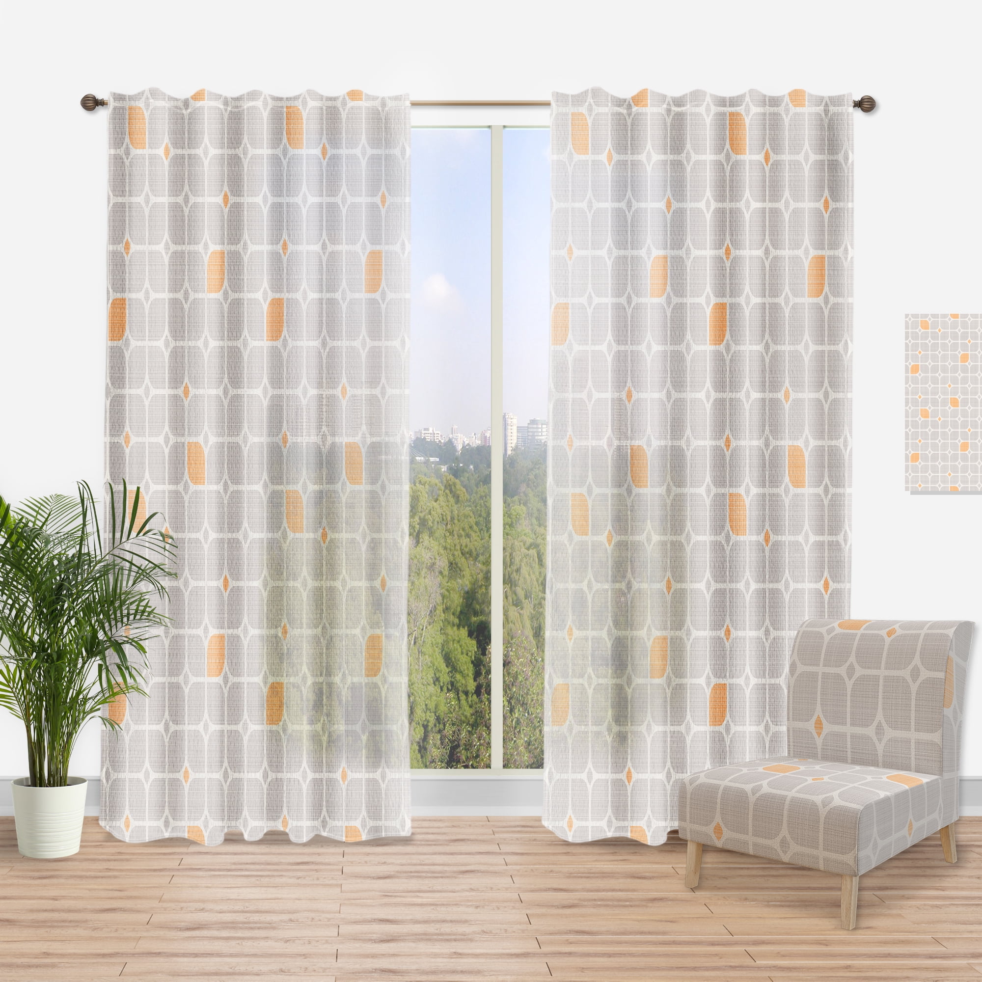 Designart 'Geometrical Retro Pattern II' Mid-Century Modern Curtain Panel