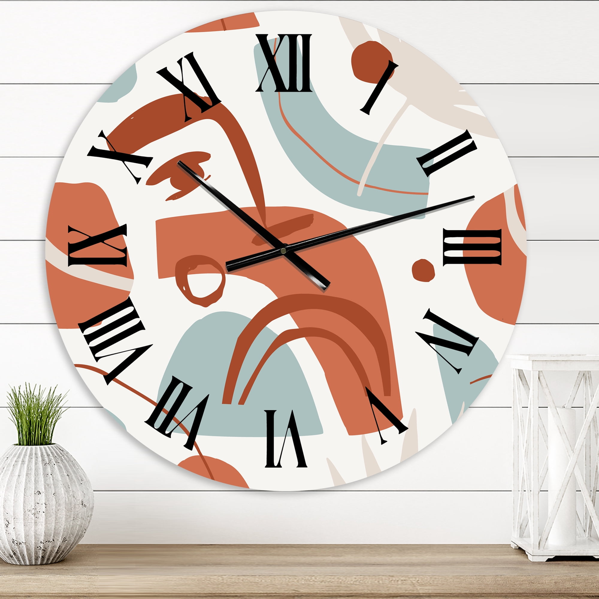 Designart 'Geometrical Shapes With Tropical Palm Leaves' Modern Wall Clock
