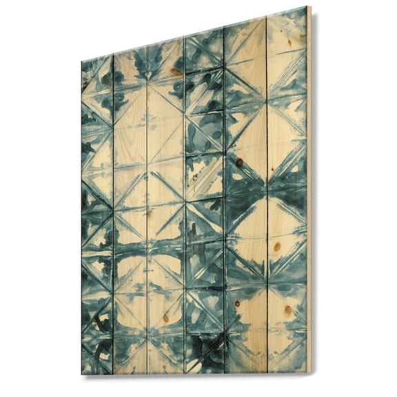 Designart 'Geometrical Watercolor Indigo I' Contemporary Print on Natural Pine Wood