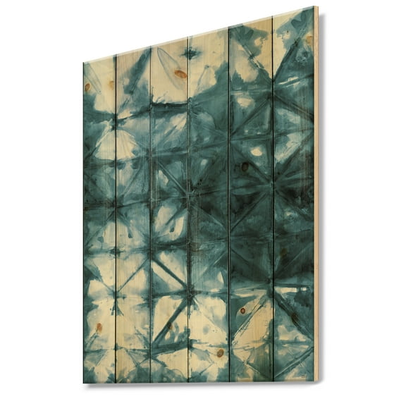 Designart 'Geometrical Watercolor Indigo III' Contemporary Print on Natural Pine Wood