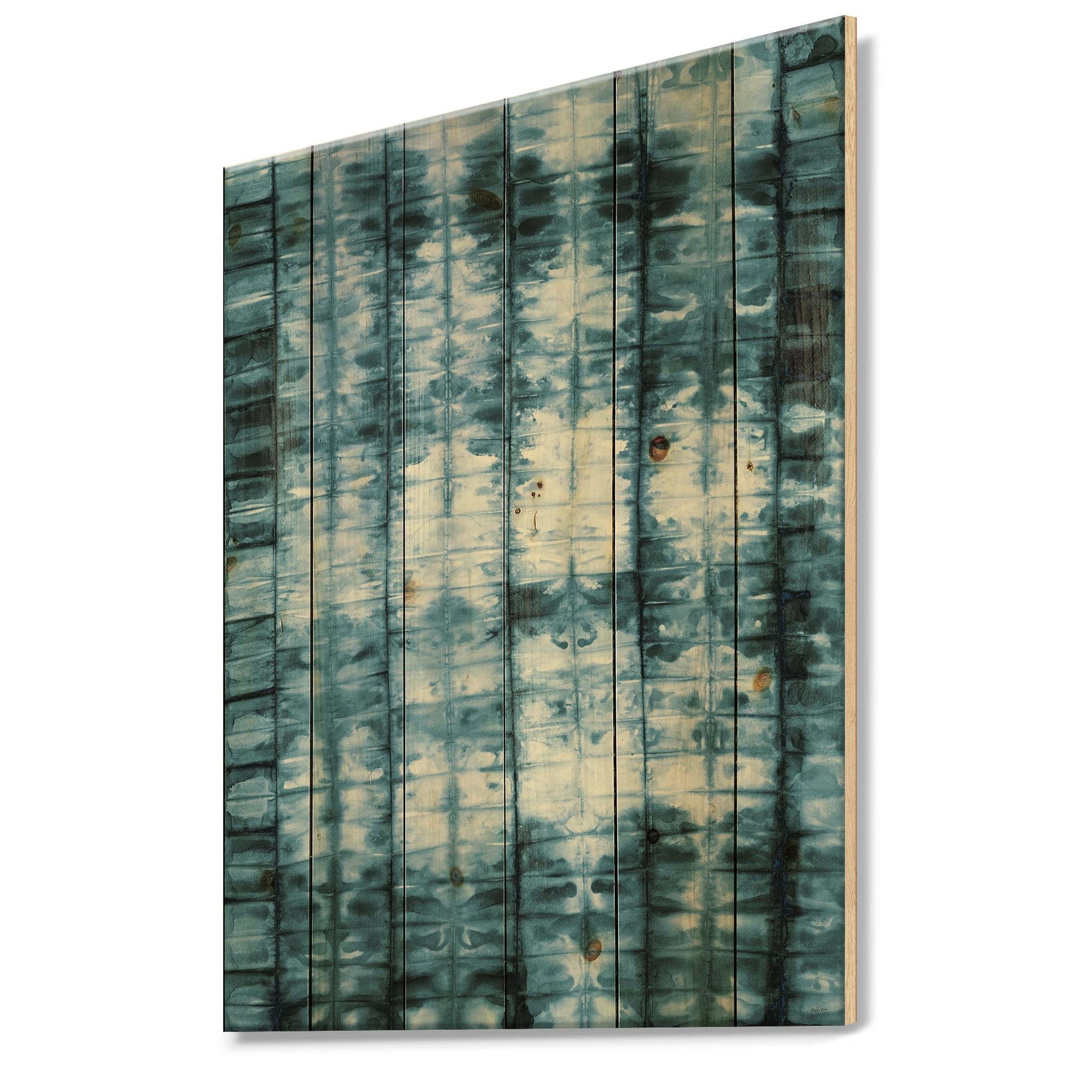 Designart 'Geometrical Watercolor Indigo IV' Contemporary Print on Natural Pine Wood