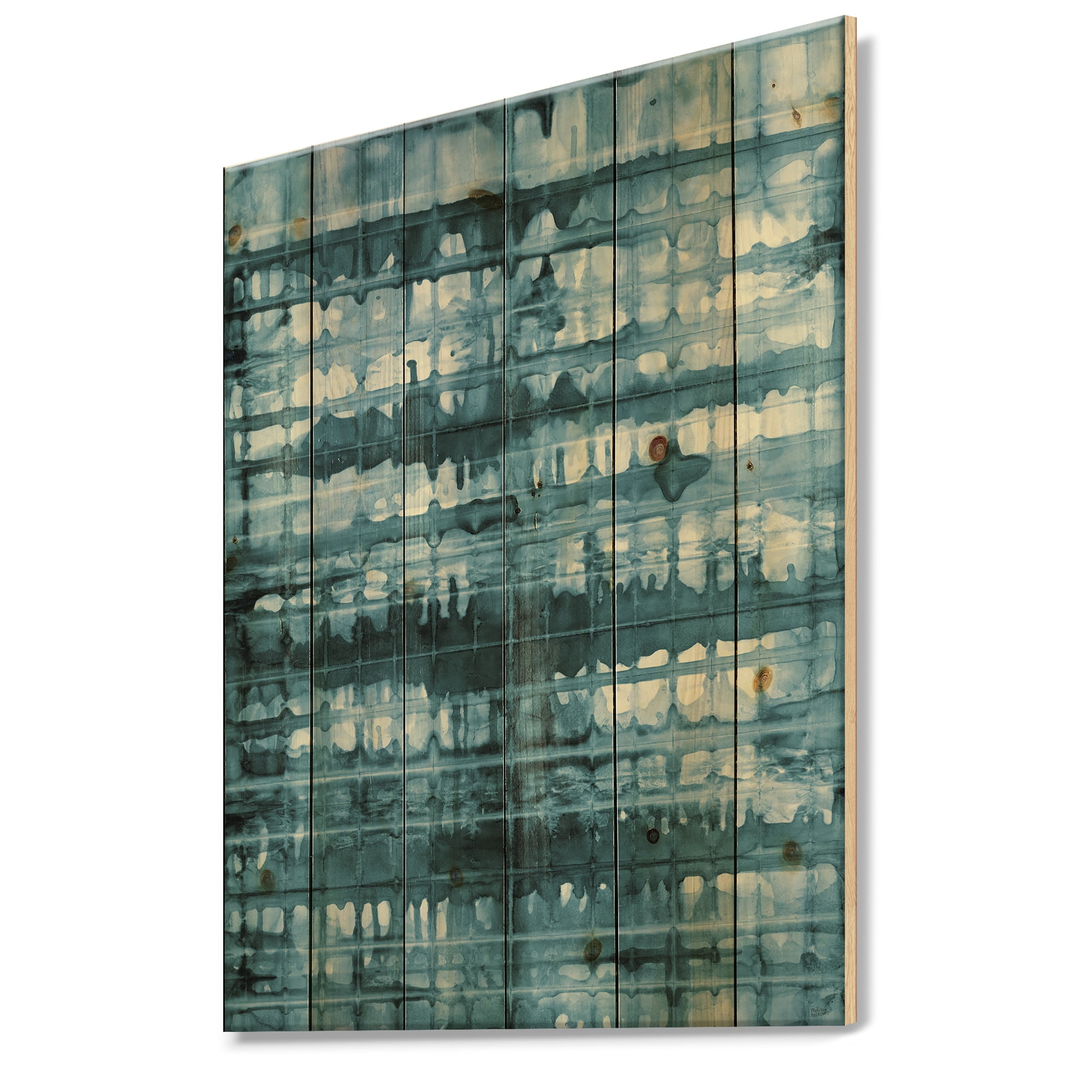 Designart 'Geometrical Watercolor Indigo V' Contemporary Print on Natural Pine Wood