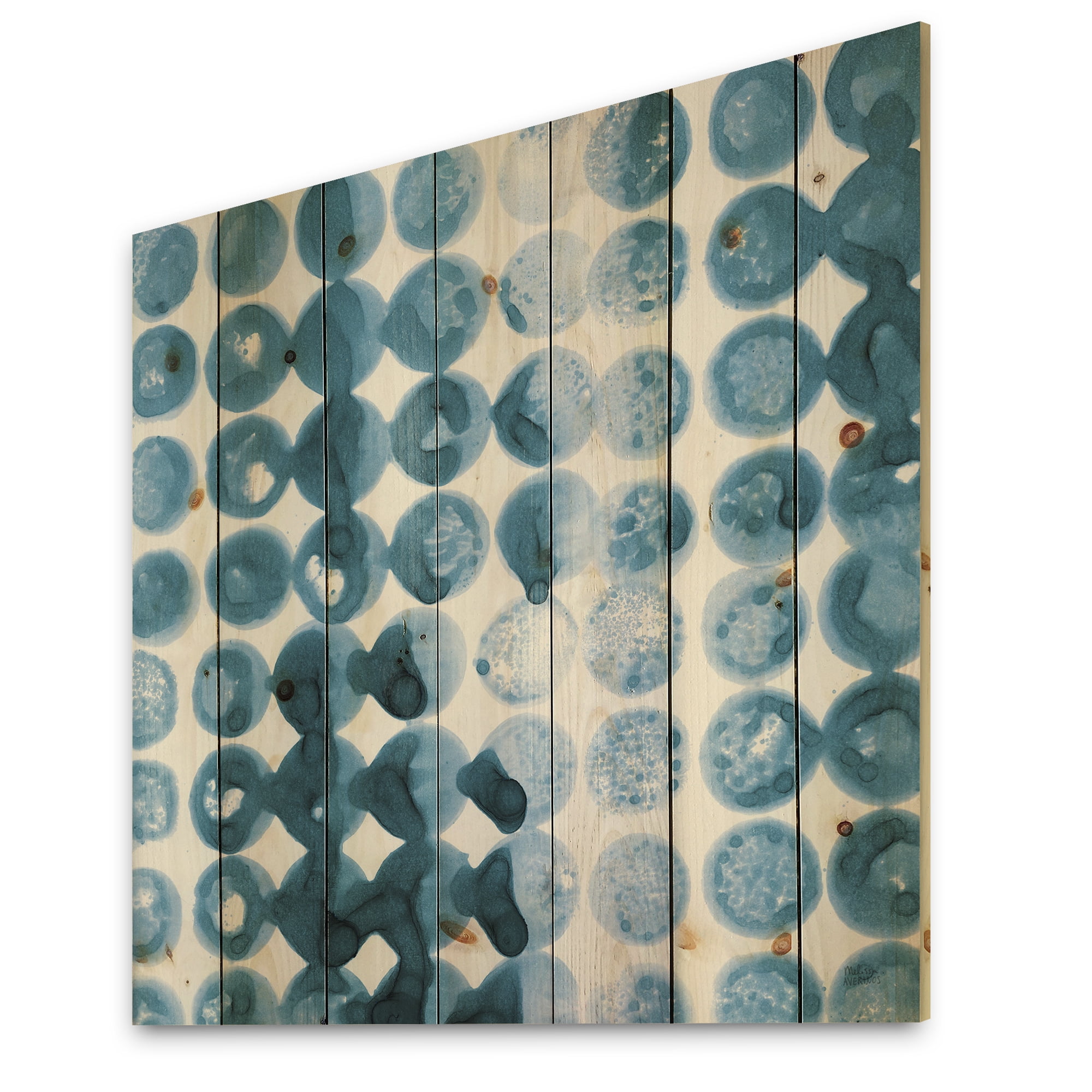 Designart 'Geometrical Watercolor Indigo VII' Contemporary Print on Natural Pine Wood