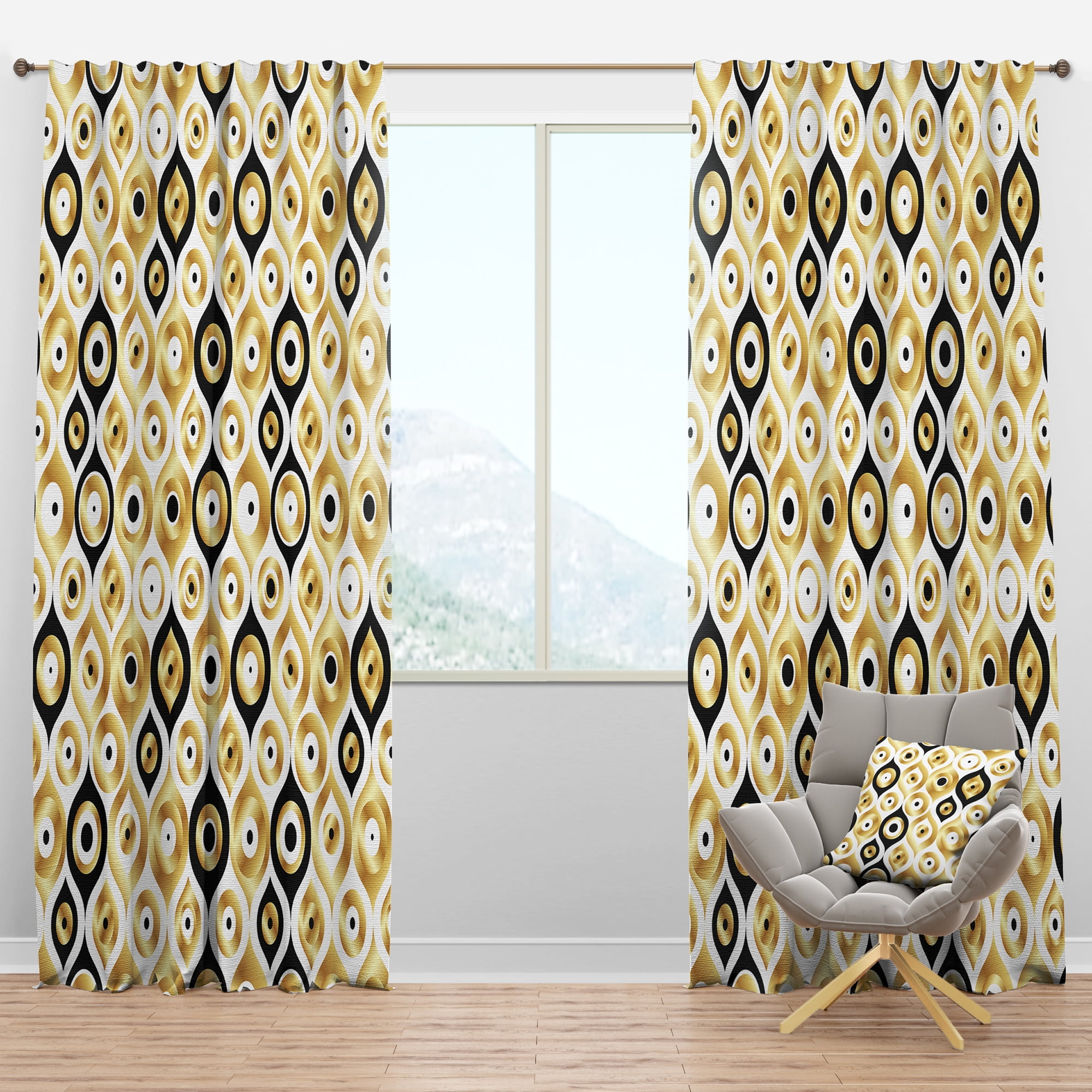Designart 'Geometrics Golden Art Deco Metallic Luxury' Mid-Century Modern Blackout Curtain Panel